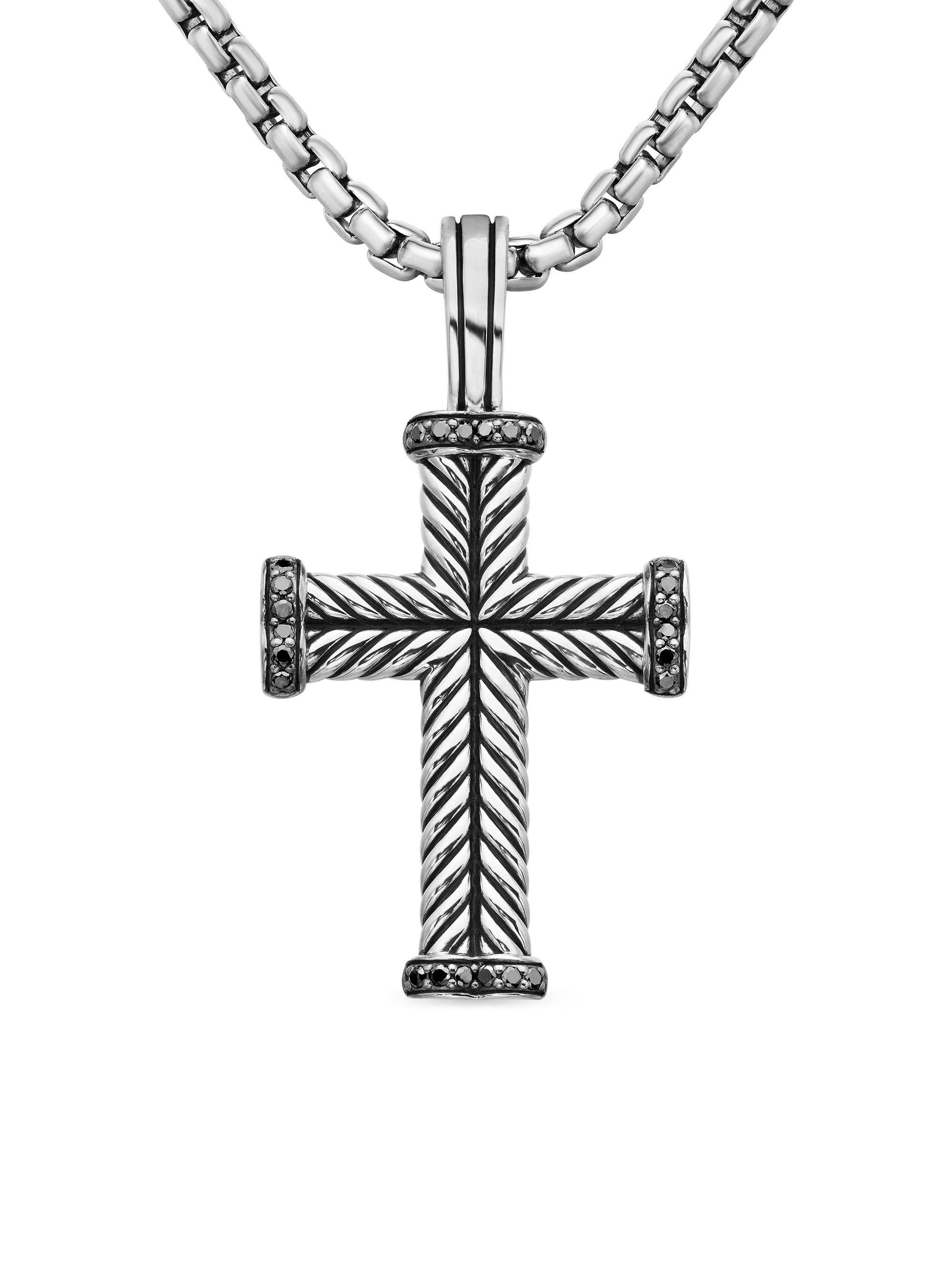 David Yurman Men's Chevron Cross Pendant in Sterling Silver - Black Diamond