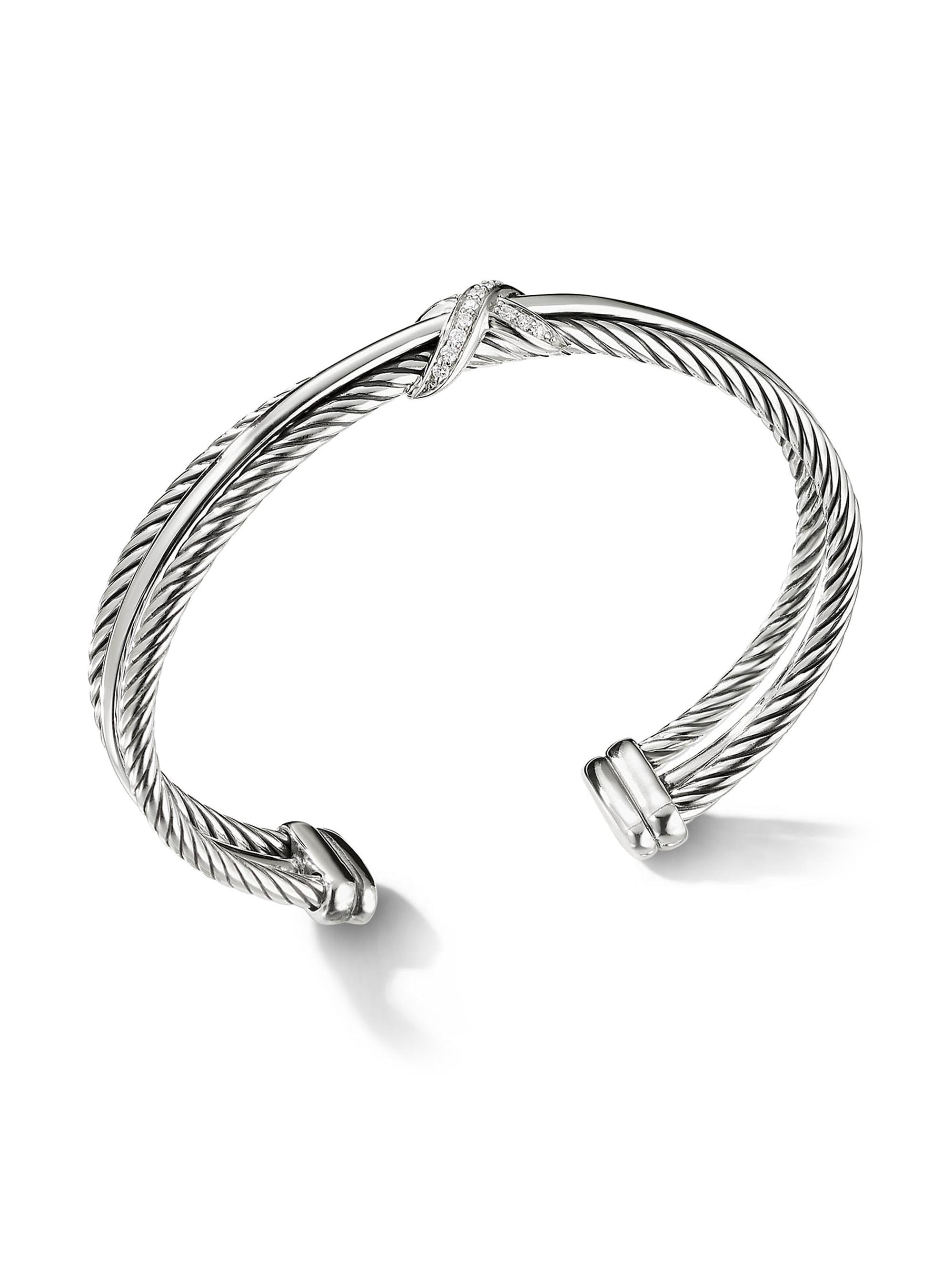 David Yurman Women's Crossover X Bracelet with Diamonds/7mm - Silver