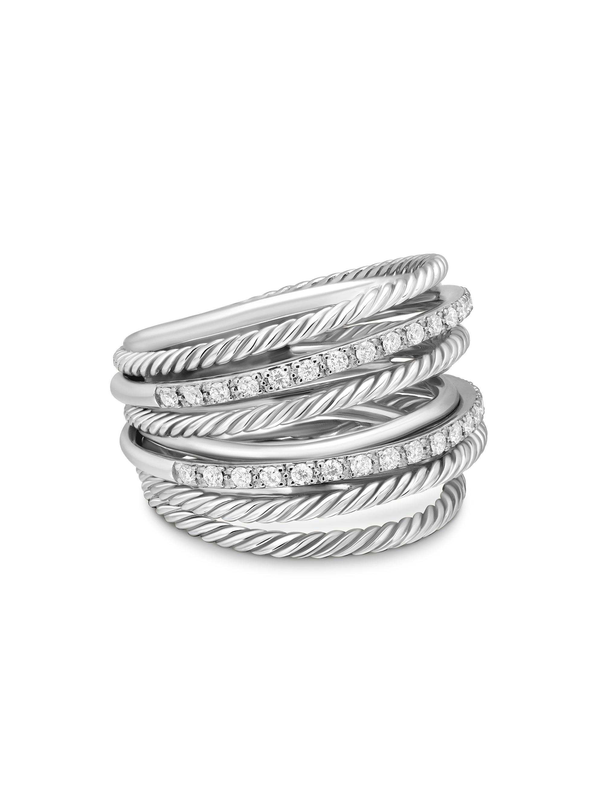 David Yurman Women's Crossover Diamond & Sterling Silver Wide Ring - Silver