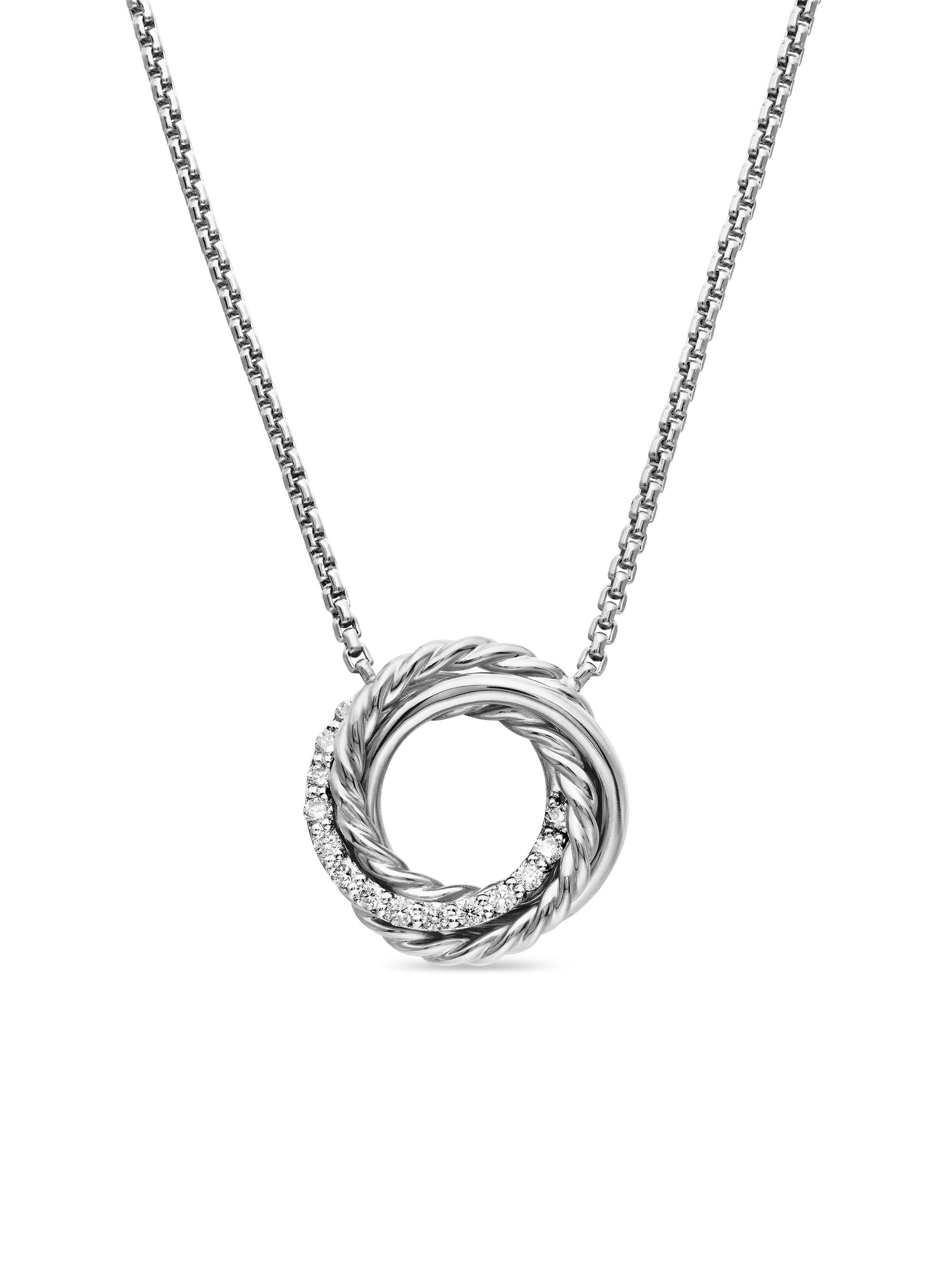David Yurman Women's Crossover Pendant Necklace in Sterling Silver with Diamonds, 14.5mm - Silver