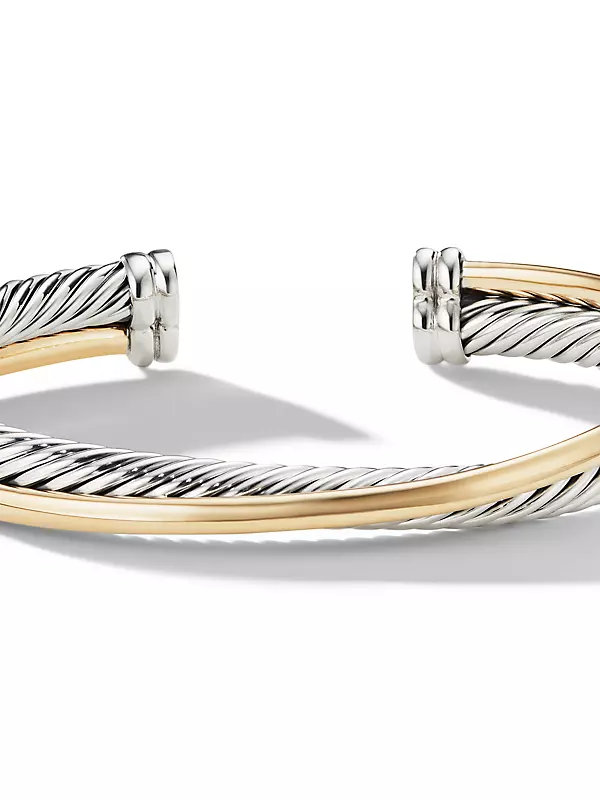 Crossover Two Row Cuff Bracelet in Sterling Silver with 18K Yellow