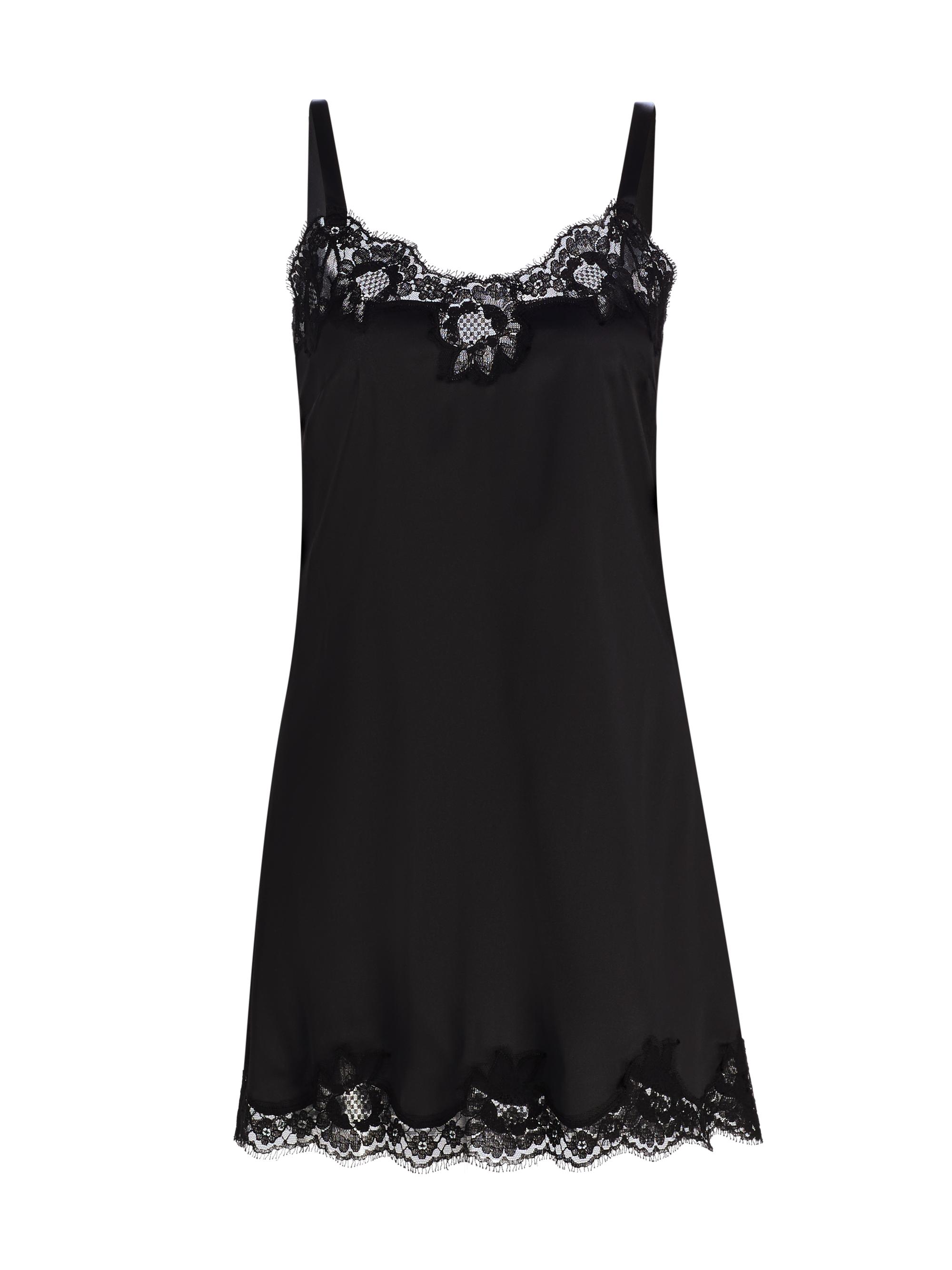 Dolce & Gabbana Women's Lace-Trimmed Silk Satin Nightgown - Nero