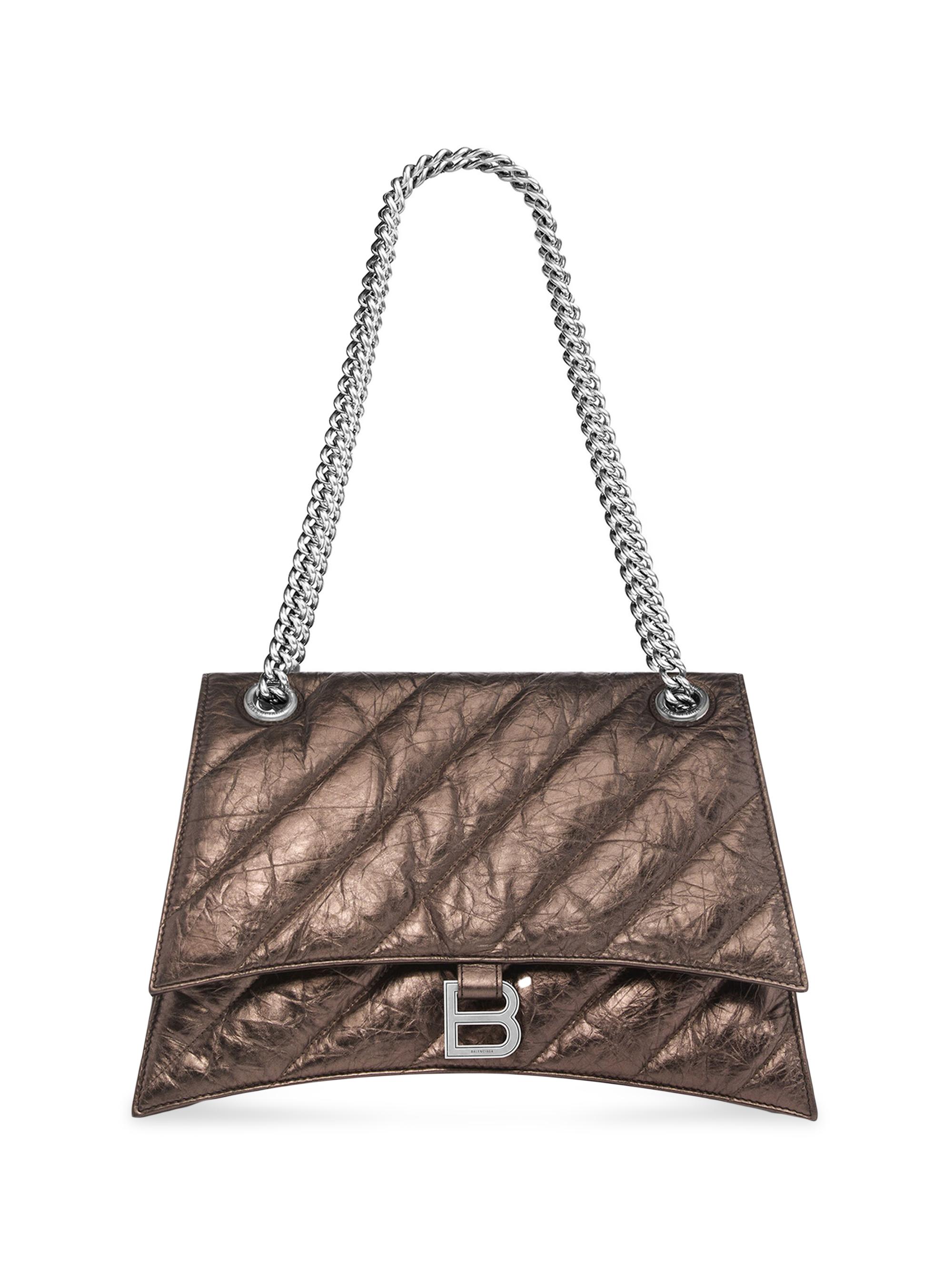Balenciaga Women's Crush  Chain Bag Metallized Quilted - Silver
