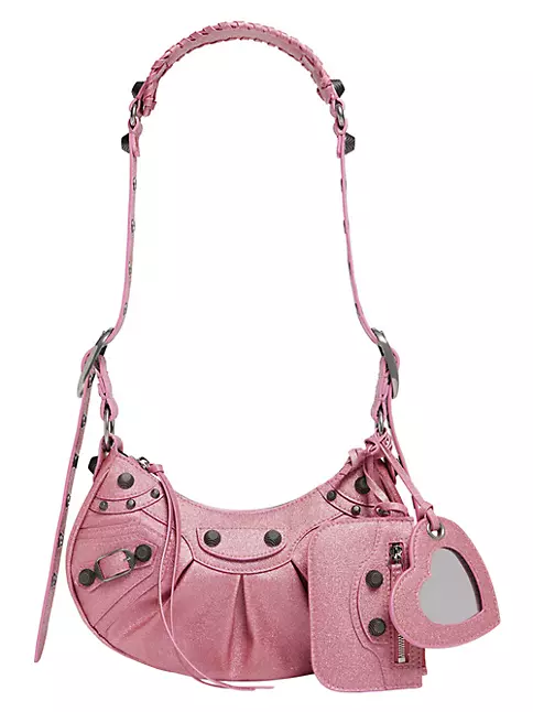 BALENCIAGA Denim BB Monogram Le Cagole Shoulder Bag XS Pink 1247953