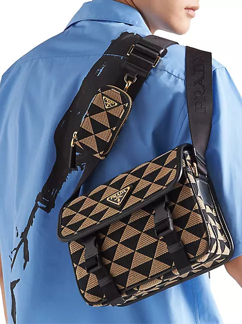 Prada Symbole Embroidered Fabric Travel Bag - Black