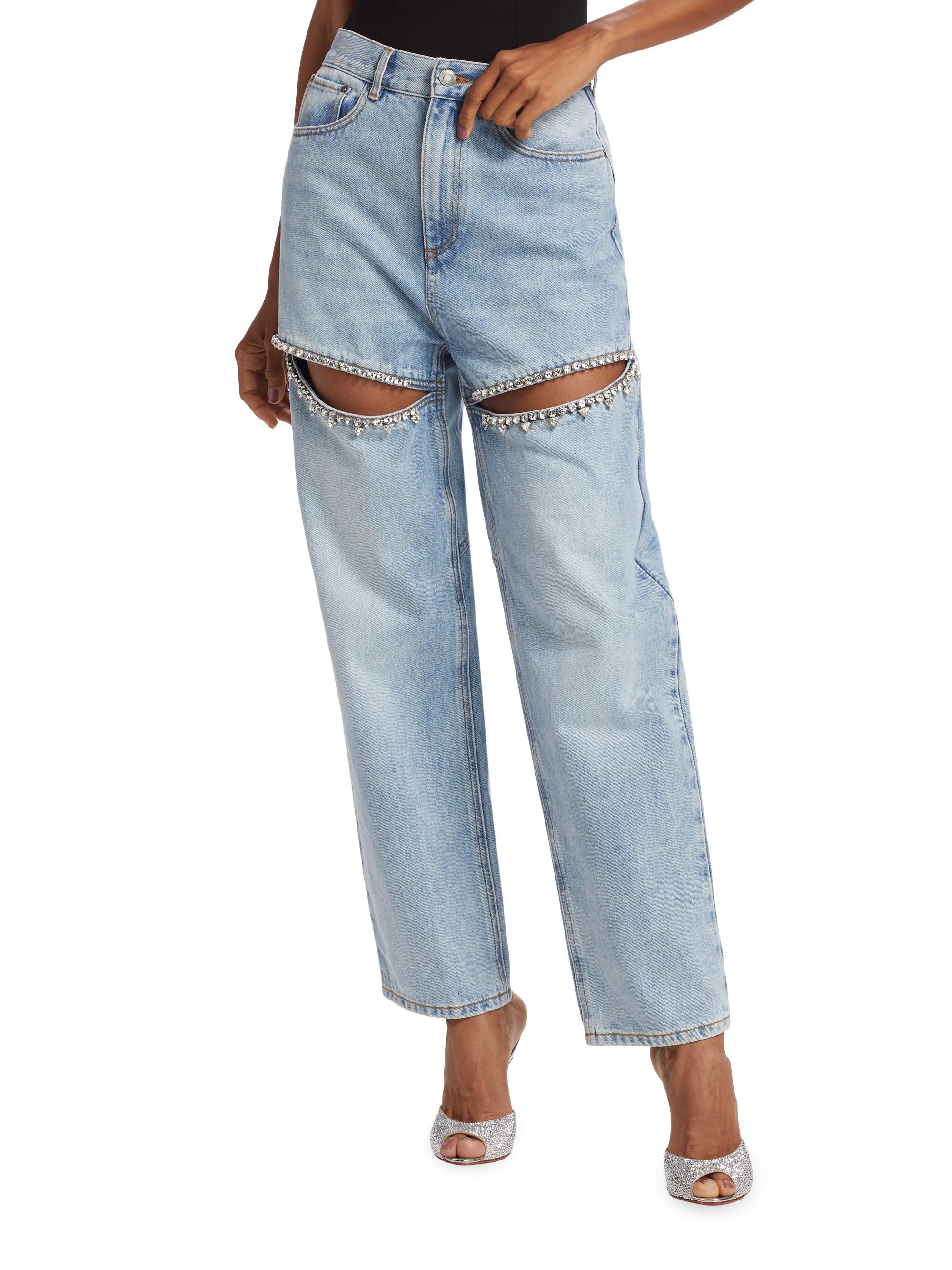 Shop Area Crystal-Embellished Slit Jeans | Saks Fifth Avenue