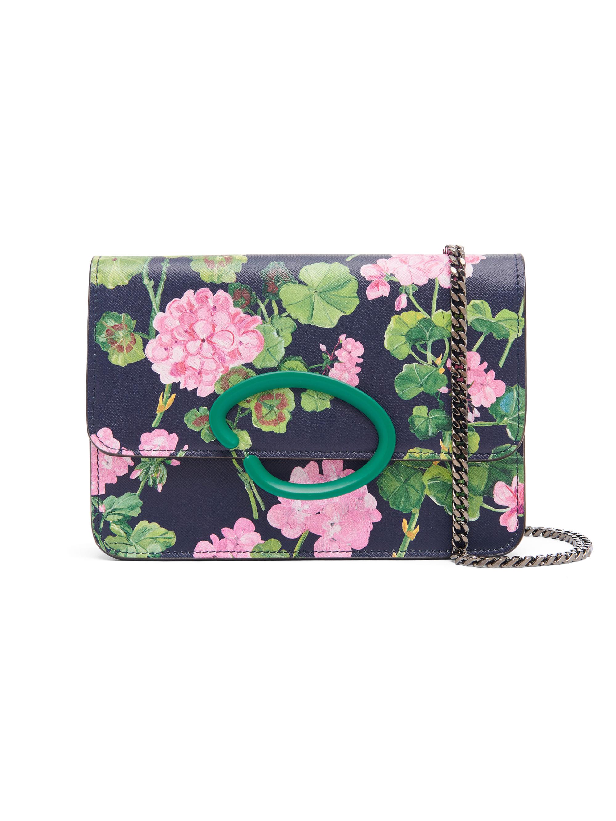Oscar de la Renta Women's O-Pochette Geranium-Printed Leather Shoulder Bag - Navy Pink