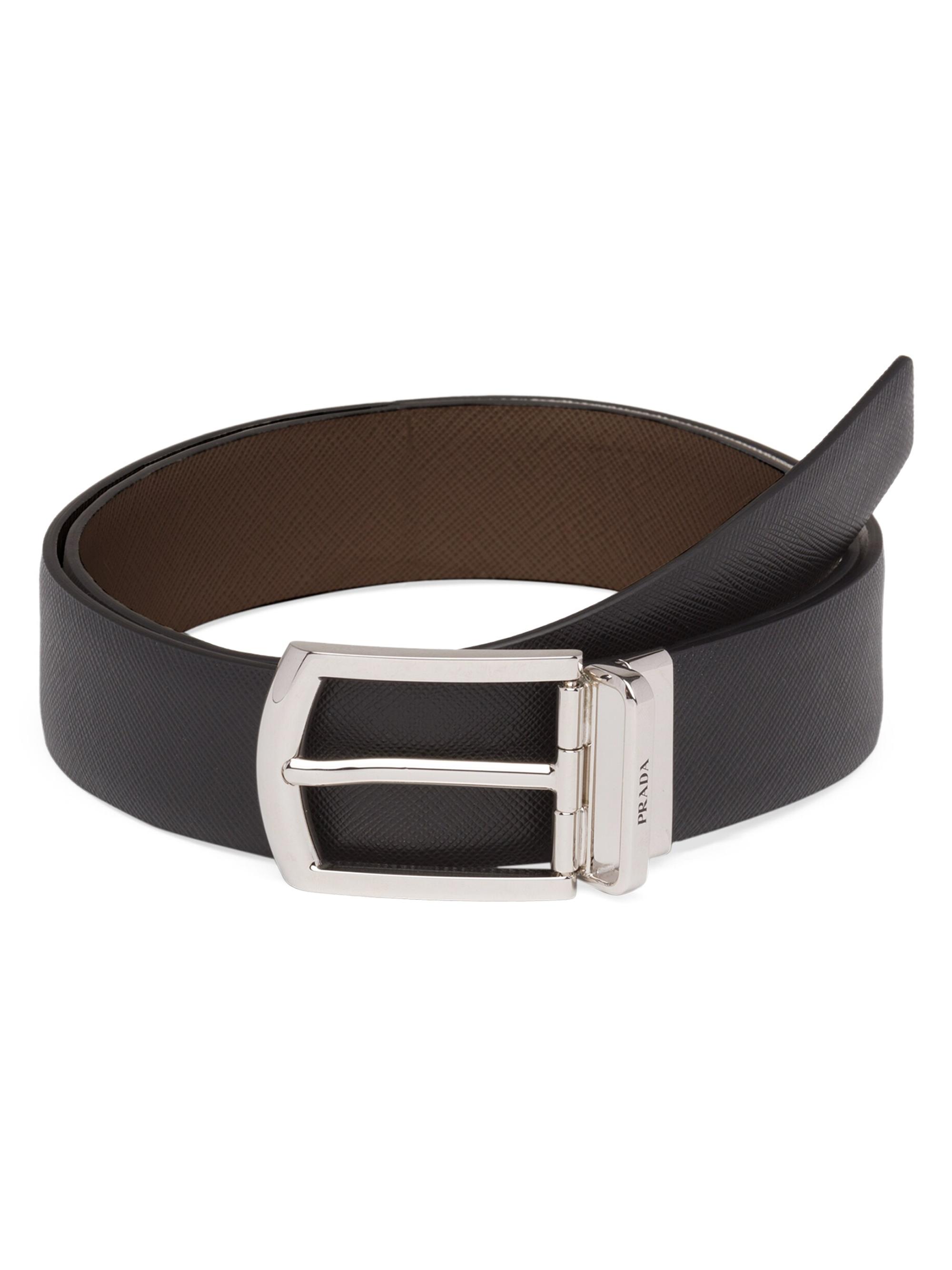 Prada Men's Reversible Saffiano Leather Belt - Black Brown