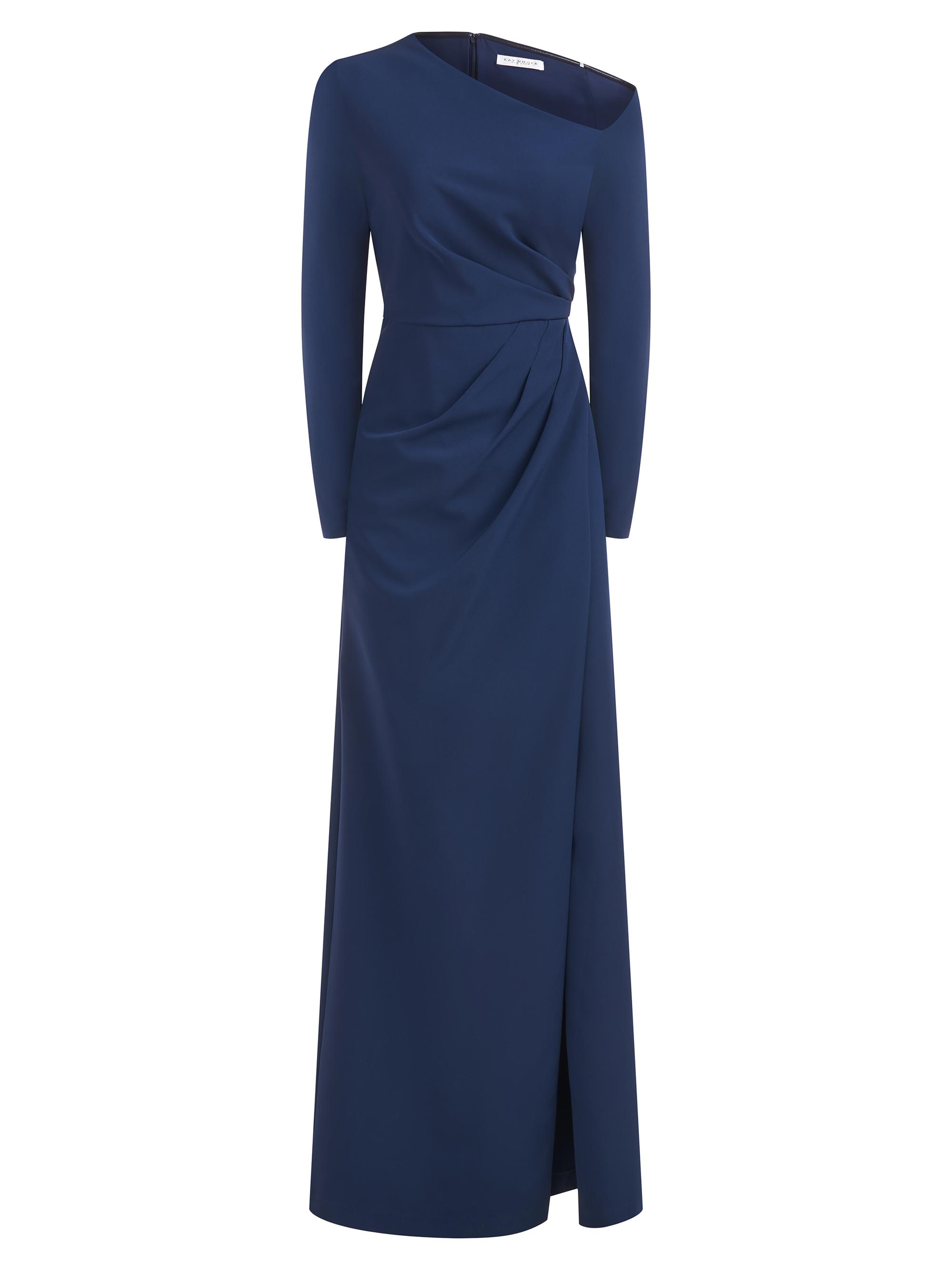 Kay Unger Women's Irina Gown Asymmetric Long-Sleeve Gown - Night Blue