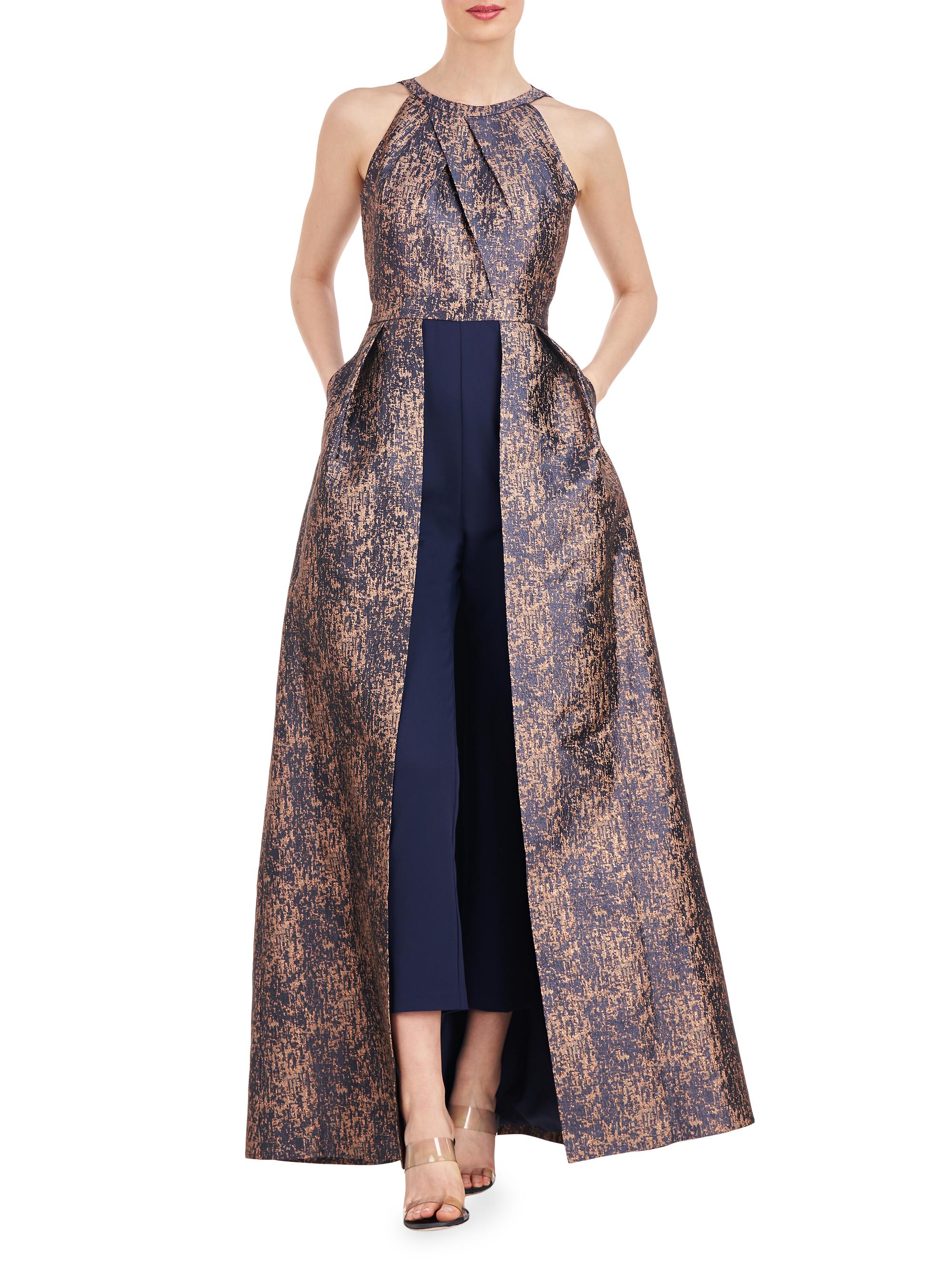 Kay Unger Women's Uma Abstract Jacquard Walk-Thru Jumpsuit - Dark Midnight