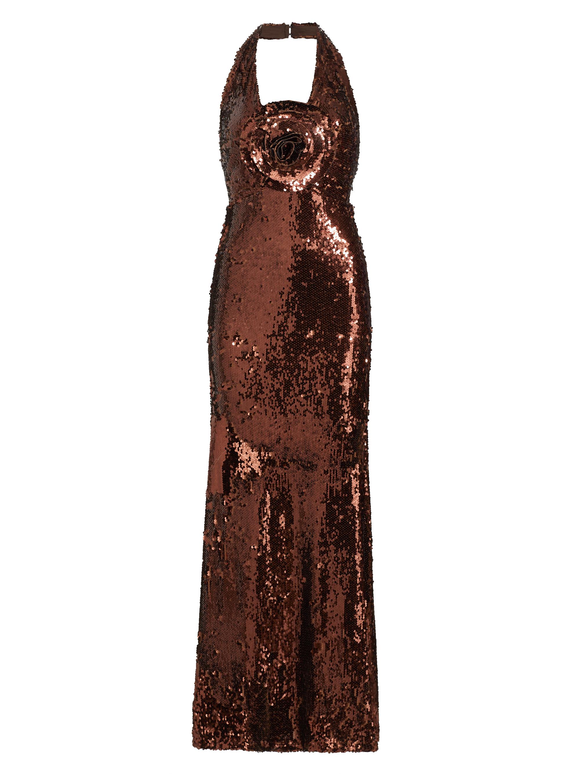 The Bar Women's Grayson Sequin Appliqué Halter Gown - Espresso