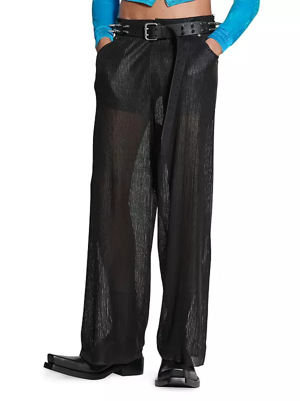 Black Crystal-embellished satin wide-leg trousers, Balenciaga