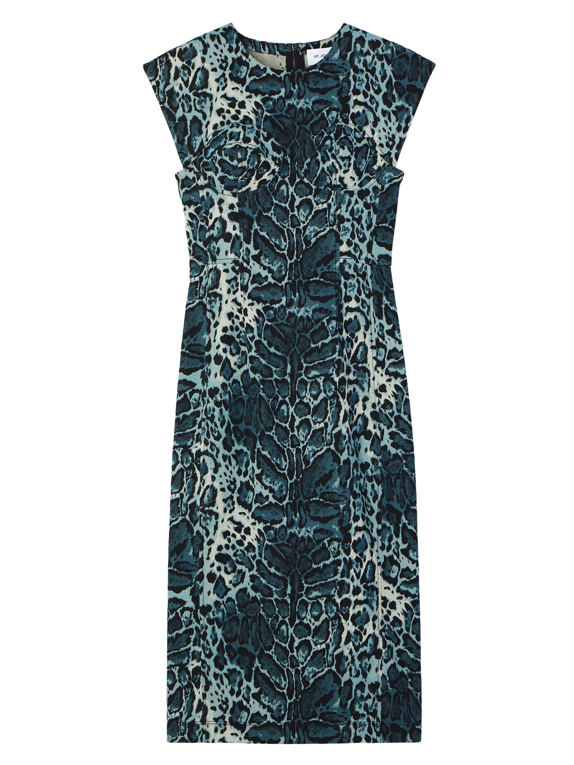St. John Women's Leopard-Print Jacquard Sheath Dress - Teal Multi