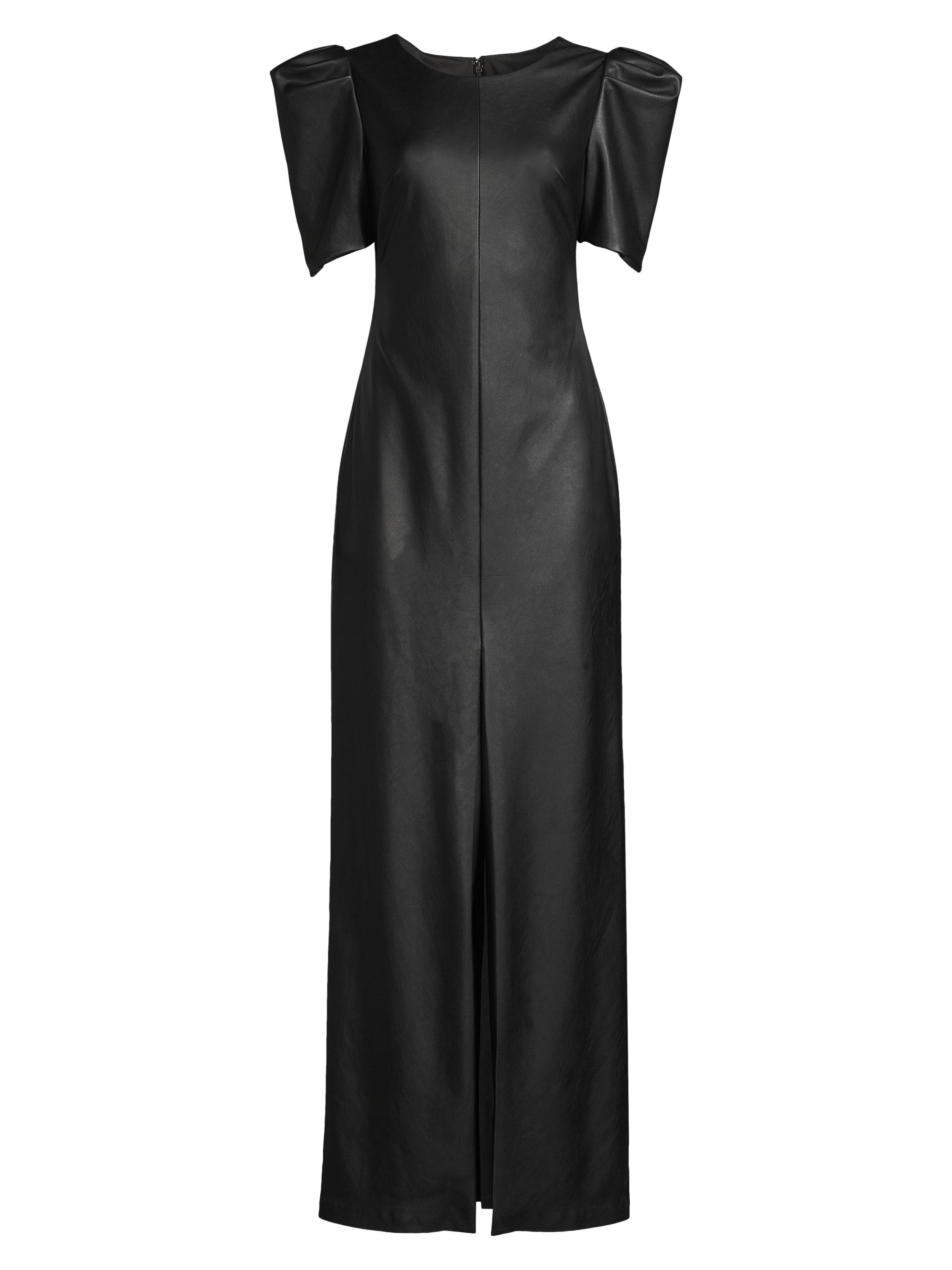 One33 Social Women's Puff-Sleeve Faux Leather Gown - Black