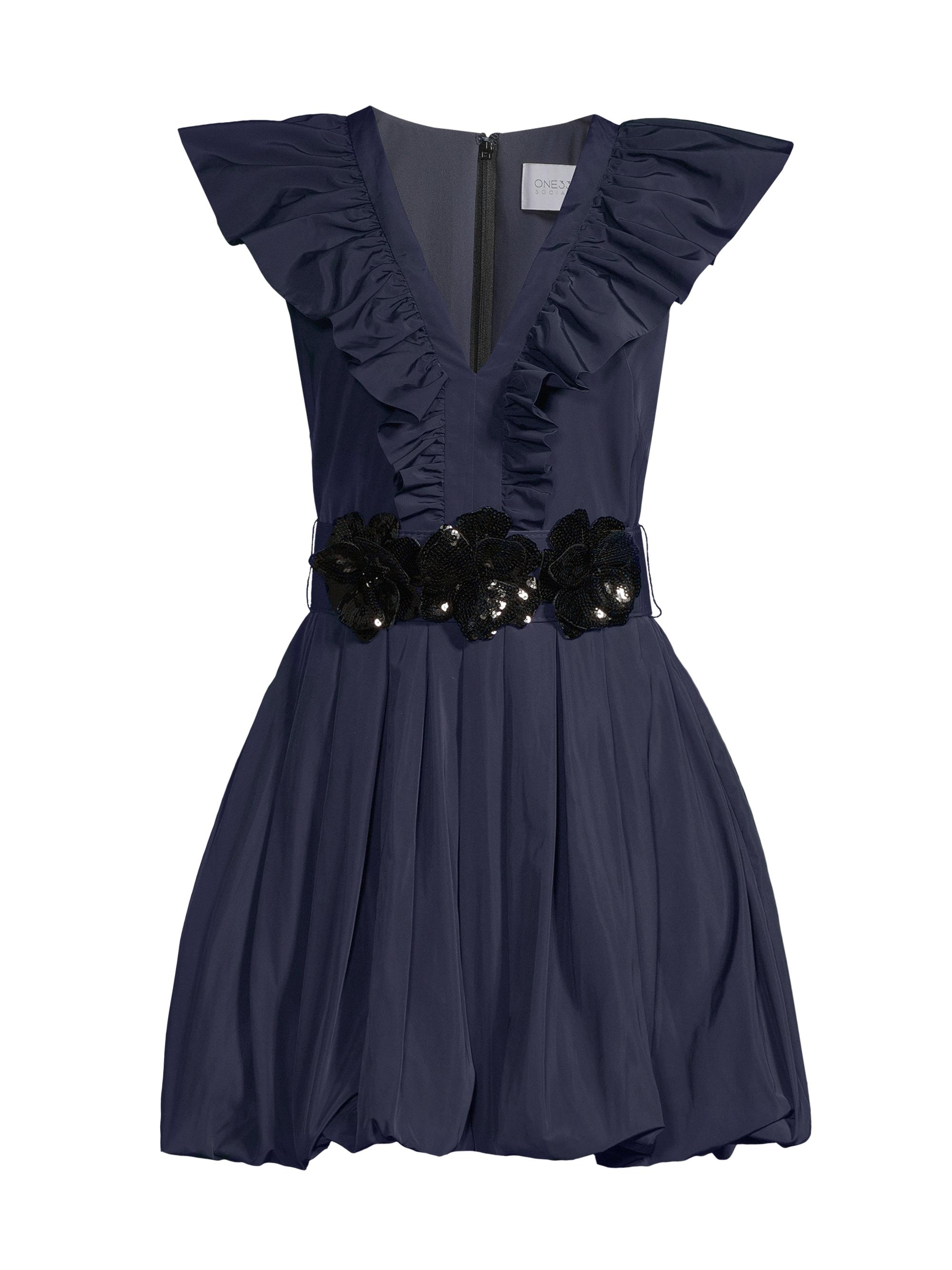 One33 Social Women's Ruffled Taffeta Mini Dress - Navy