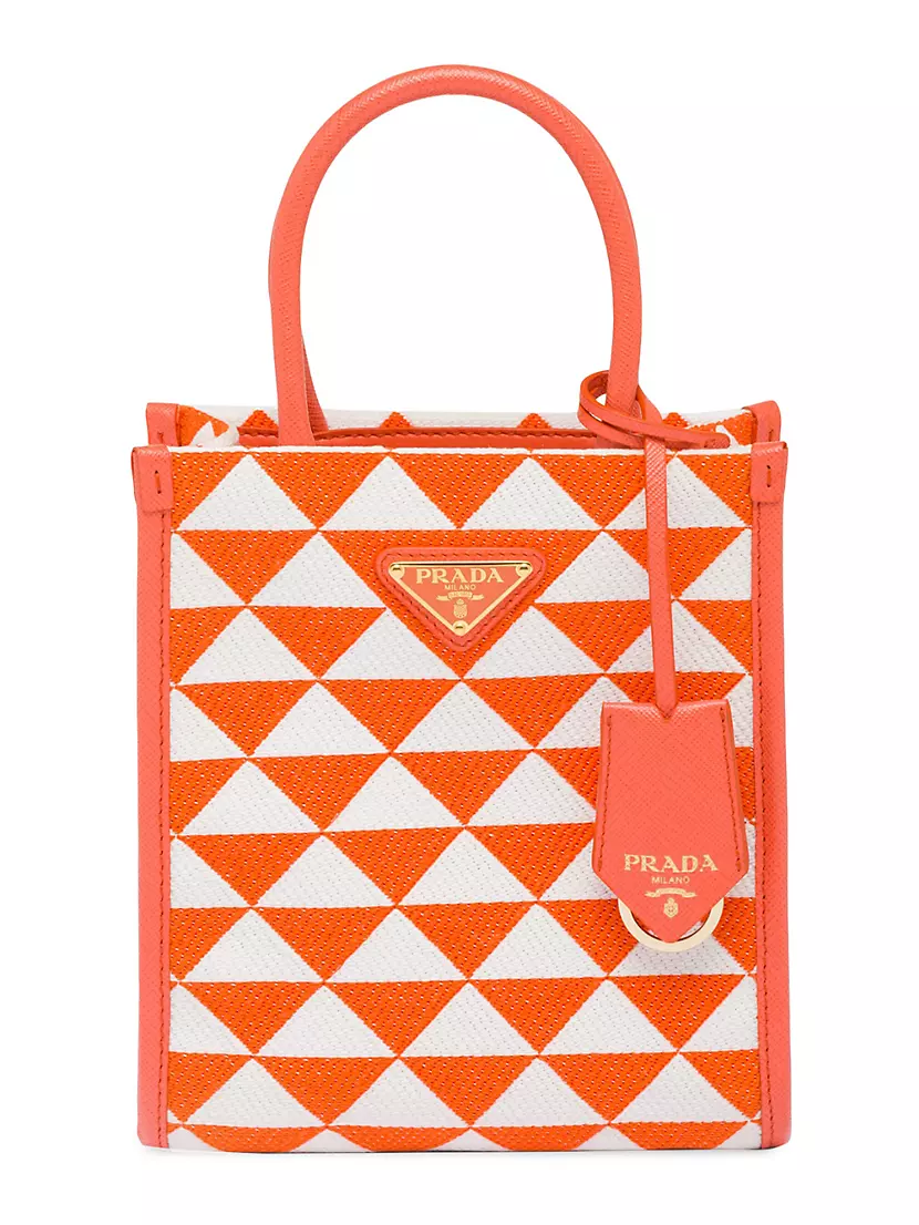 Prada triangle-logo Embroidered Bag - Neutrals