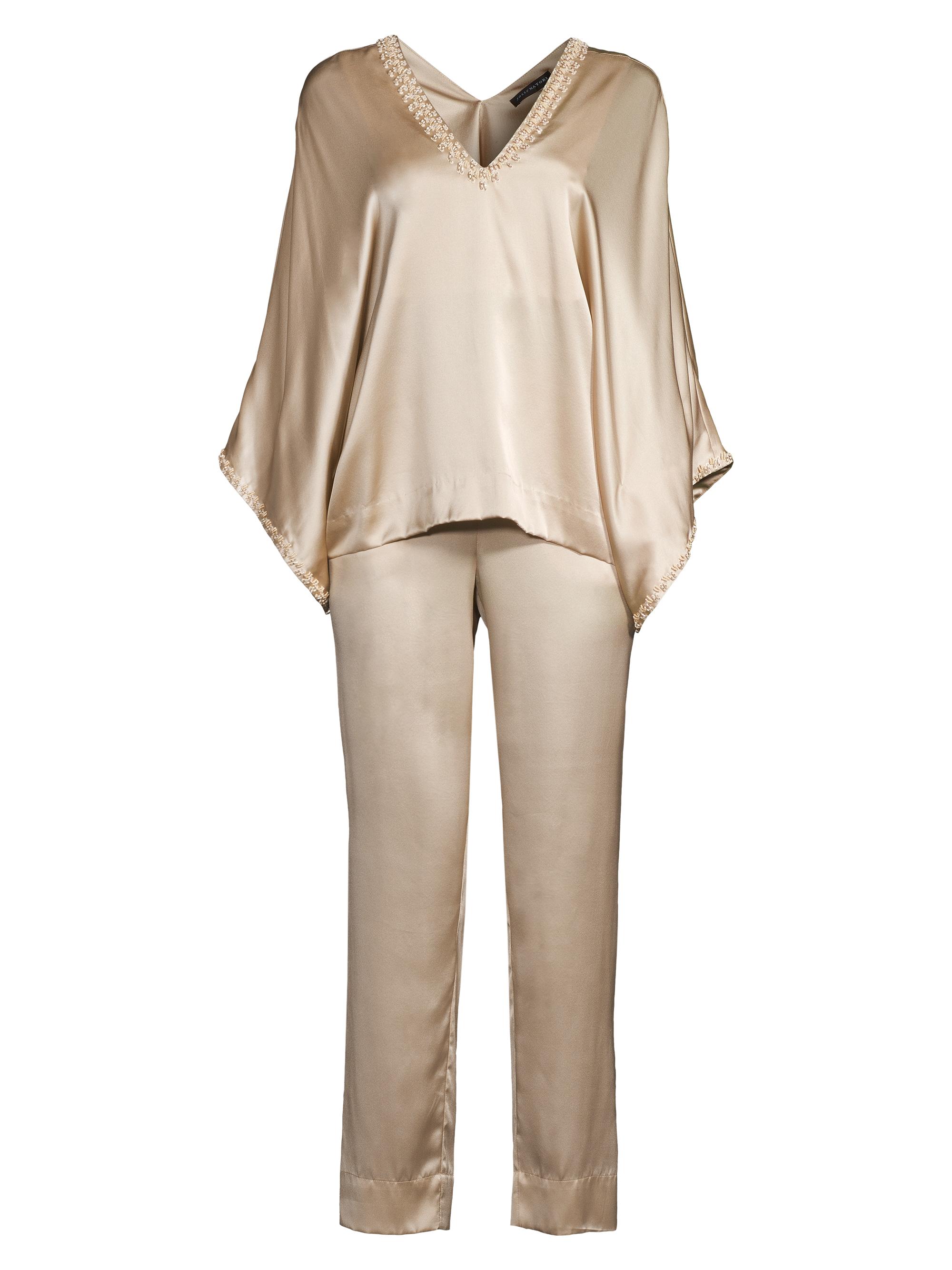 Josie Natori Women's Key Essentials Silk Two-Piece Pajama Set - Parchment