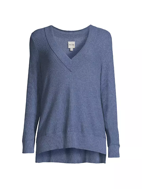 Textured Cotton V-Neck Sweater