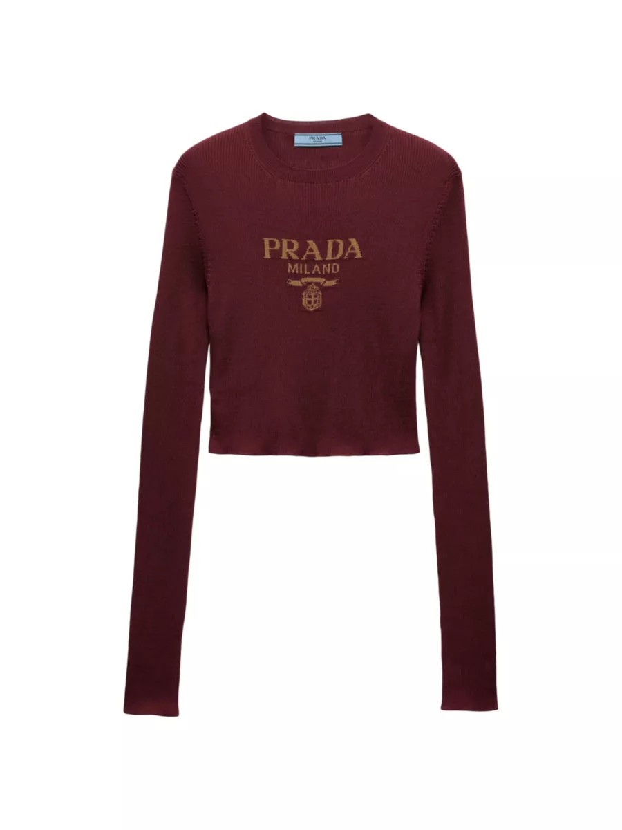 Shop Prada Cropped Silk Sweater with Logo | Saks Fifth Avenue Shop Prada Cropped Silk Sweater with Logo | Saks Fifth Avenue