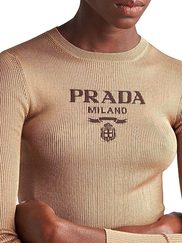 Shop Prada Cropped Silk Sweater with Logo | Saks Fifth Avenue Shop Prada Cropped Silk Sweater with Logo | Saks Fifth Avenue