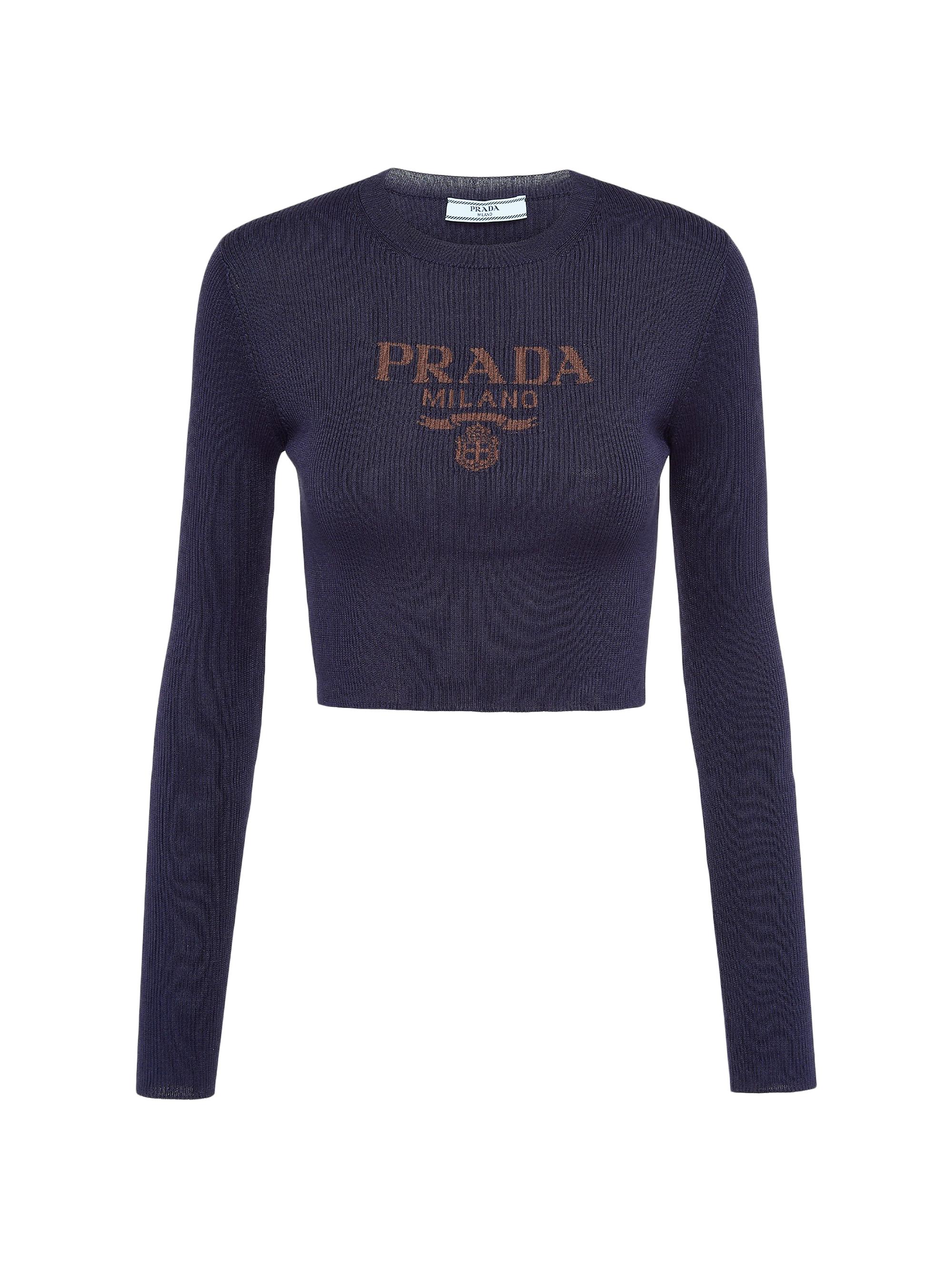 Prada logo-embroidered knit jumper - Blue