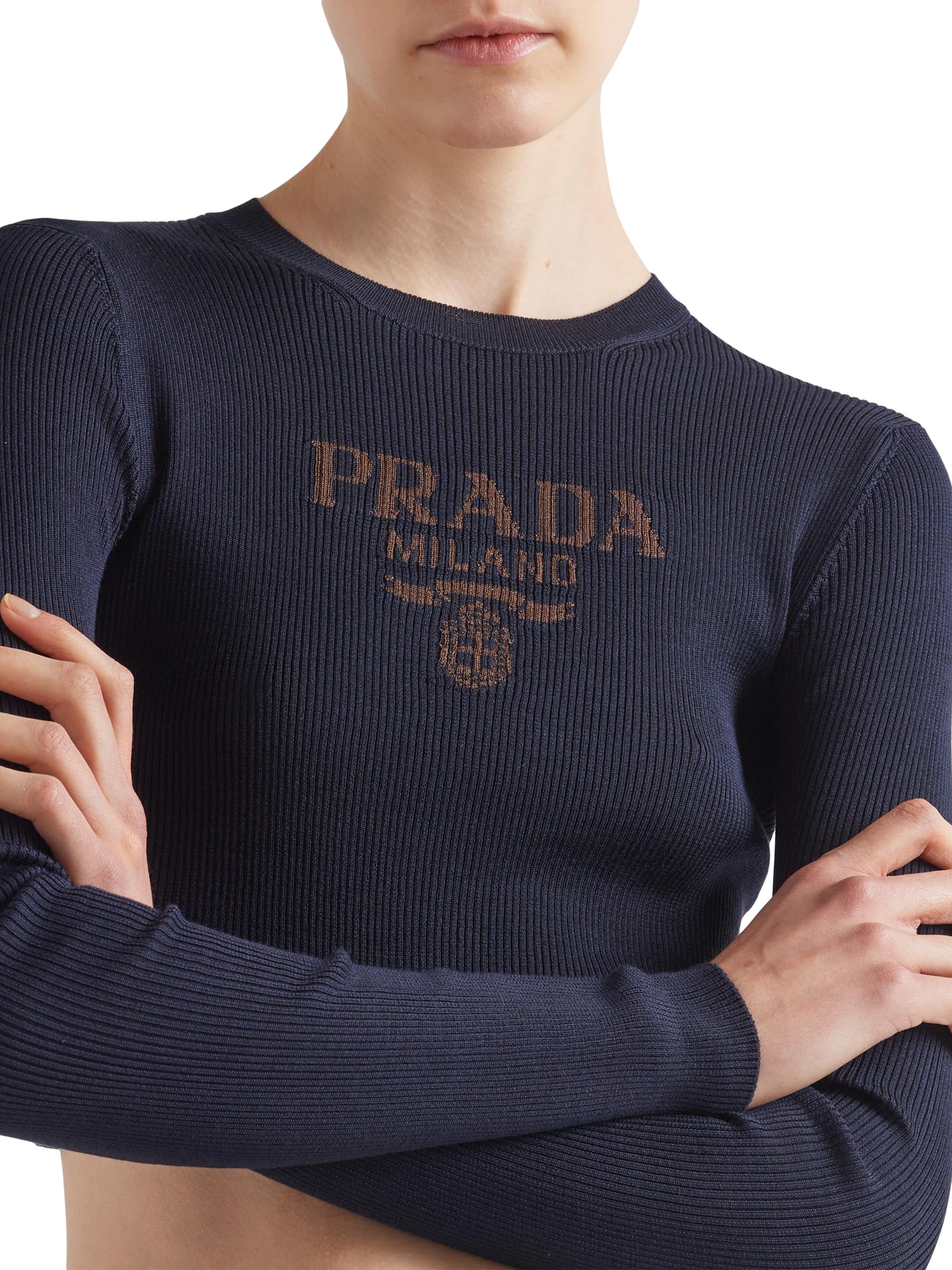 Prada logo-intarsia lamé cashmere jumper - Grey