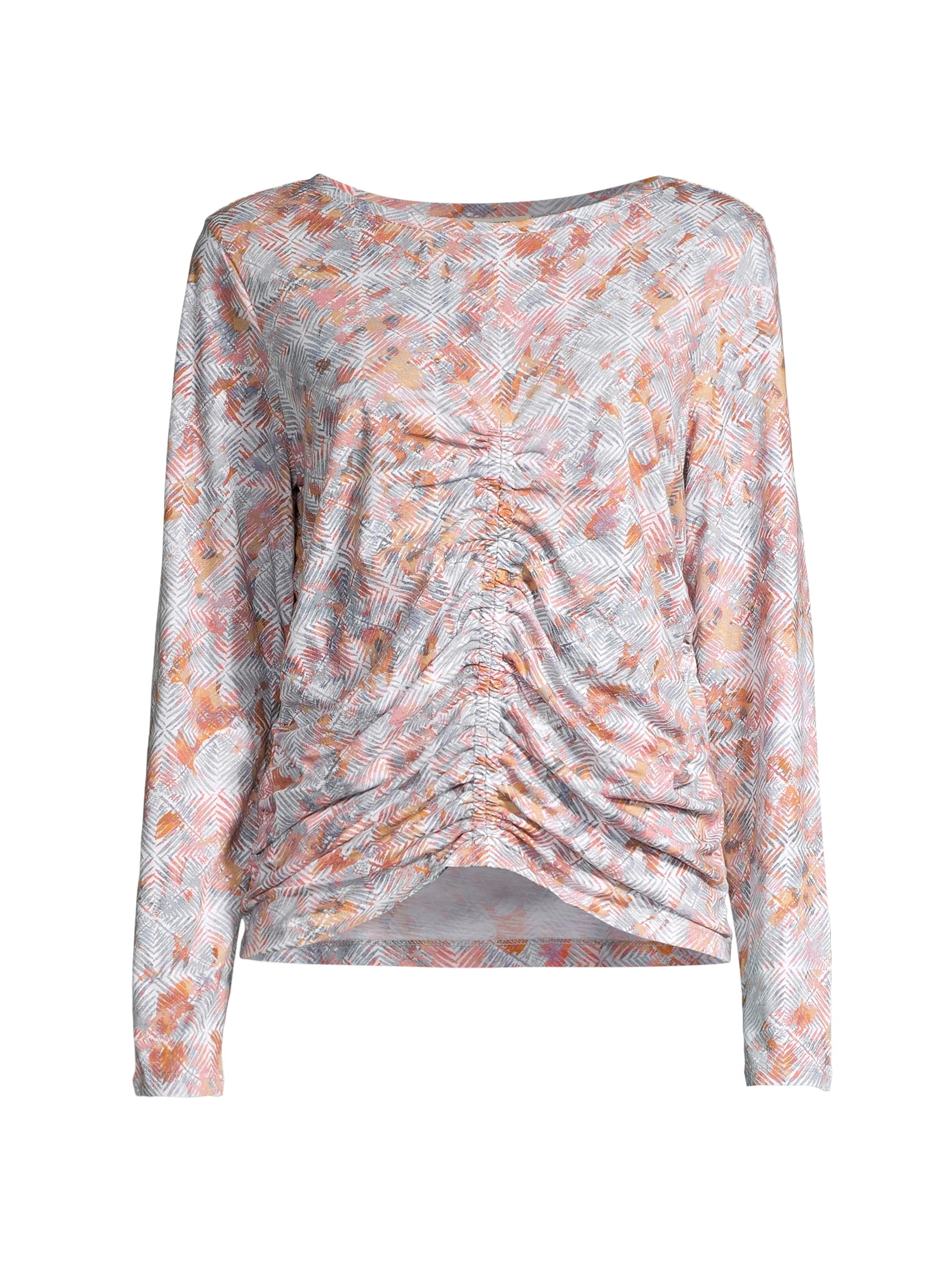 NIC+ZOE Women's Blurred Grid Ruched T-Shirt - Pink Multi