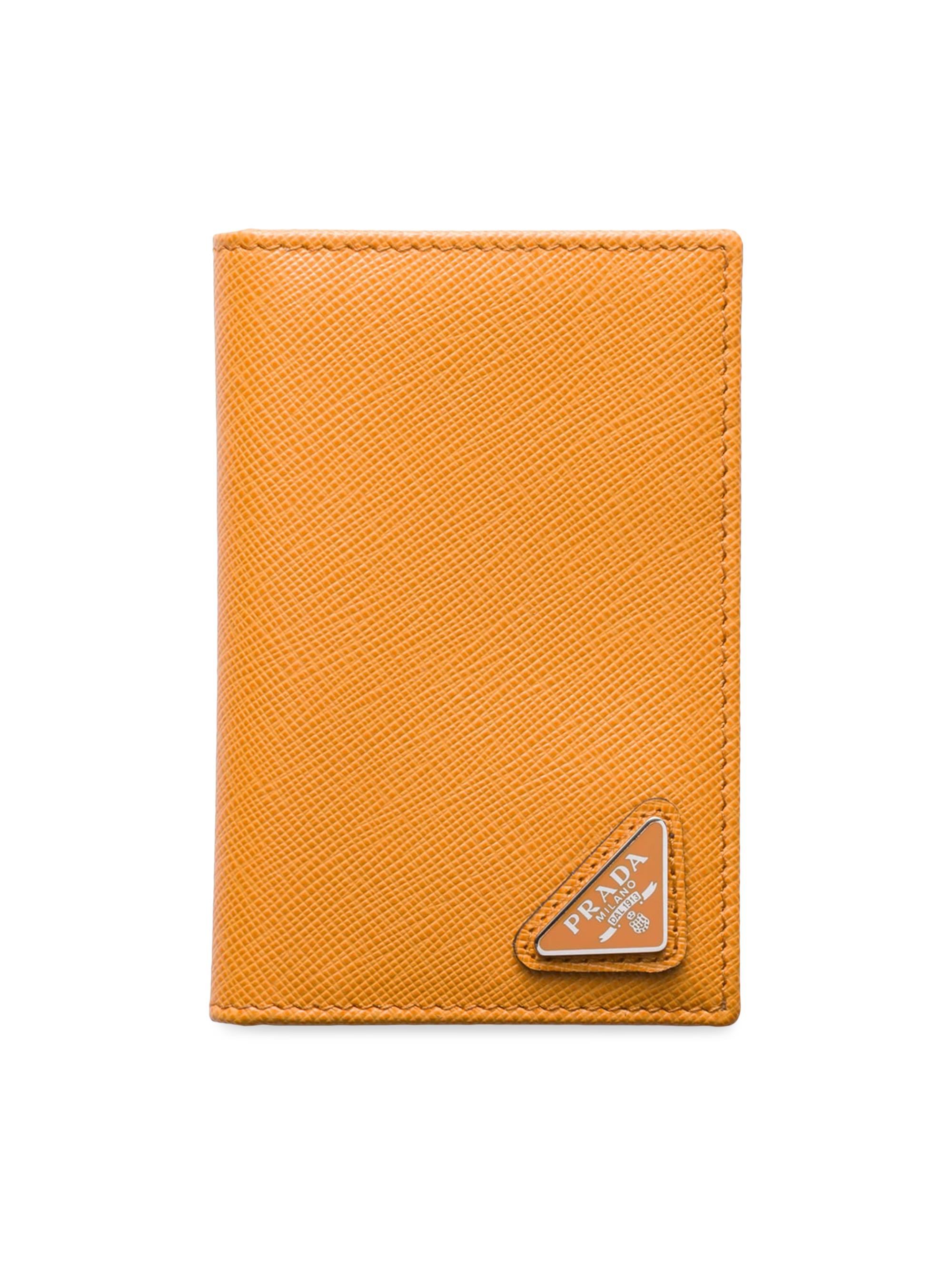 Prada Men's Saffiano Leather Card Holder - Orange