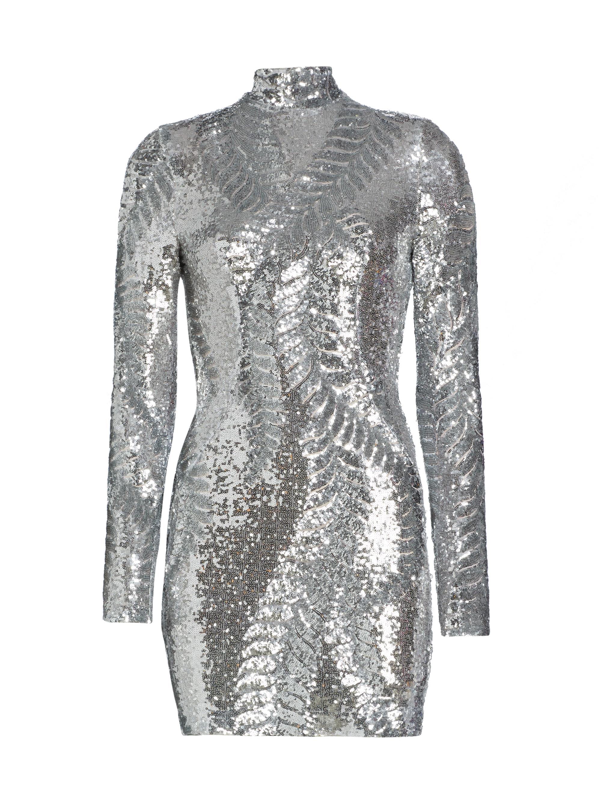 Michael Costello Collection Women's Sabrina Sequin Long-Sleeve Minidress - Silver Sequin
