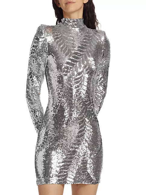 Sight to Behold Silver Sequin Long Sleeve Mini Dress