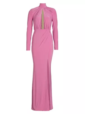 Michael Costello Collection Women's Pisces Draped Jersey Cut-Out Gown - Light Pink