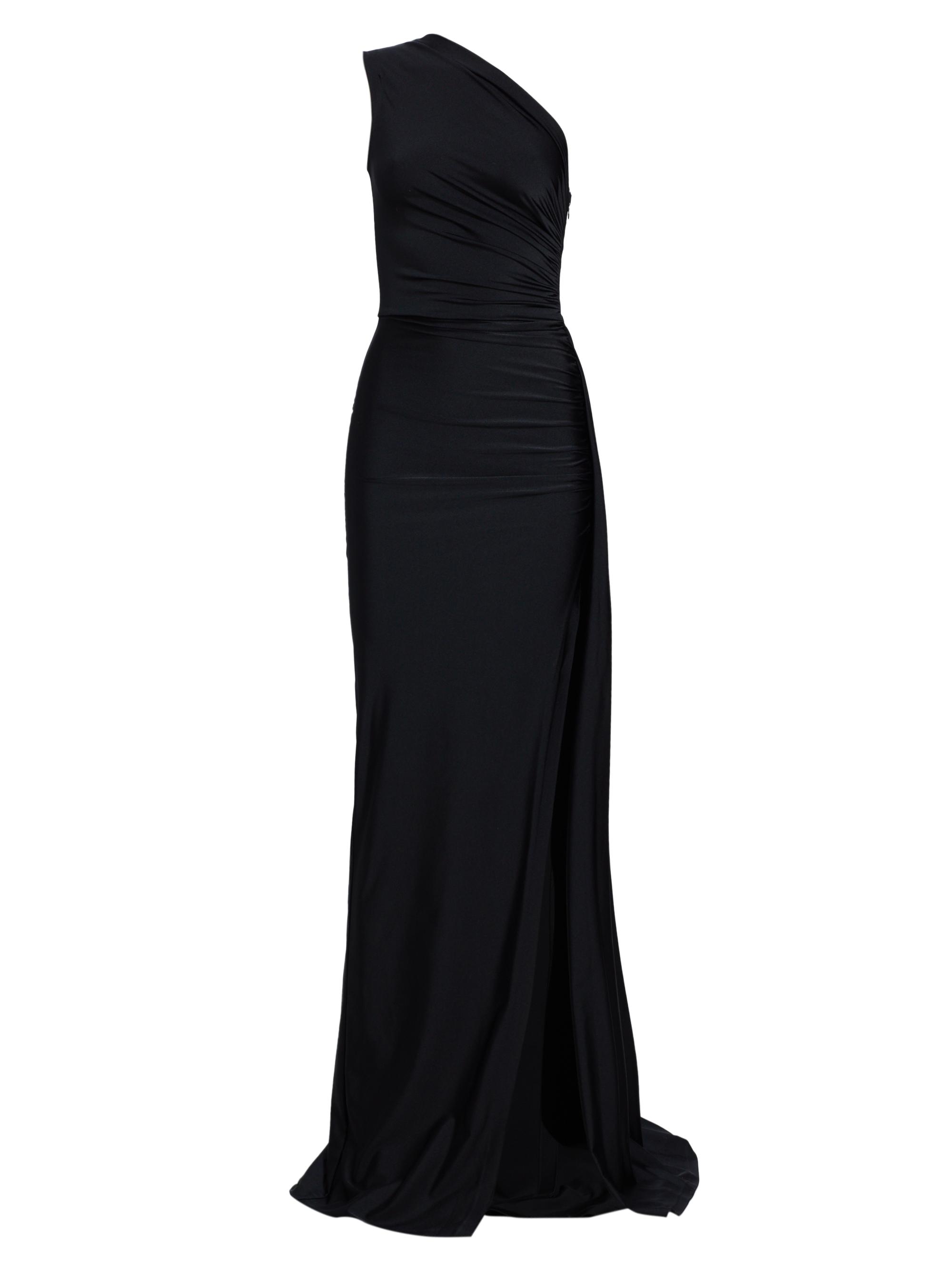 Michael Costello Collection Women's Black Pearl Asymmetric Ruched Jersey Gown - Black