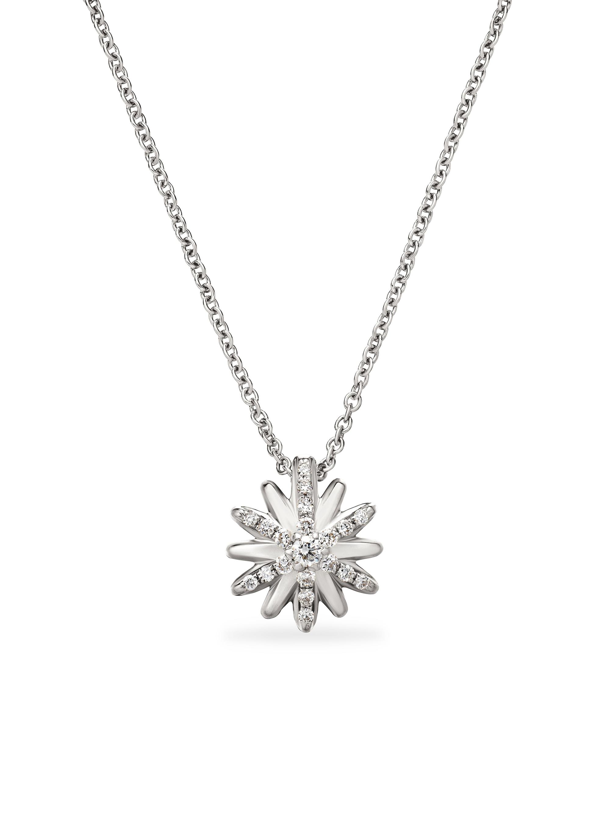 David Yurman Women's Petite Starburst Pendant Necklace in Sterling Silver with Diamonds, 10.5mm - Diamond