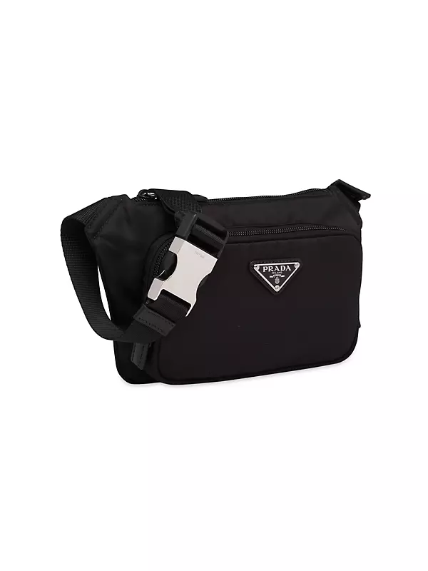 Black Pocket buckled leather shoulder bag, Prada