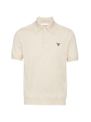 Prada logo-embroidered cashmere polo shirt - Blue