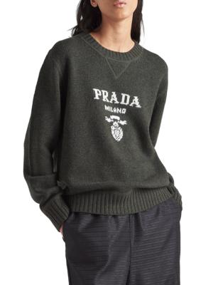 Prada logo-embroidered cashmere scarf - Black