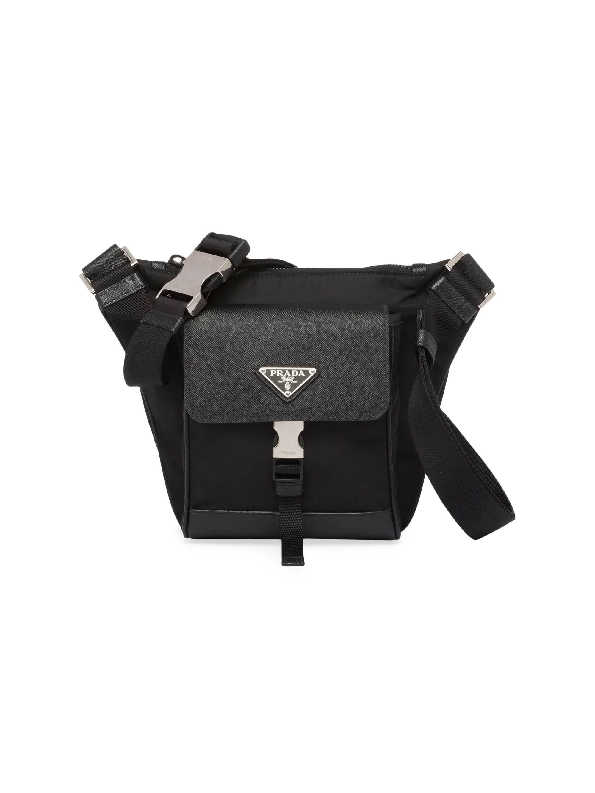 Prada Men's Re-Nylon And Saffiano Leather Shoulder Bag - Black