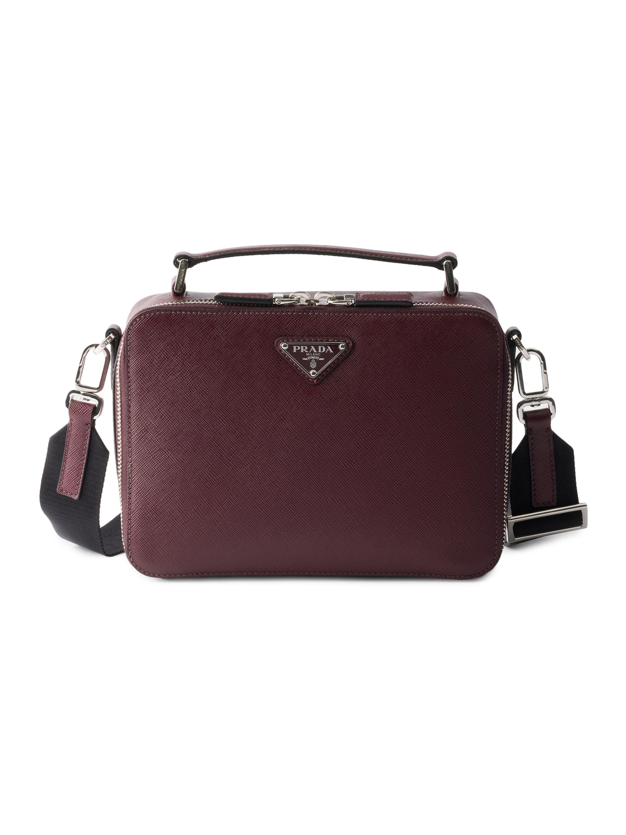 Prada Men's  Brique Saffiano Leather Bag - Dark Red | Thumbnail 7