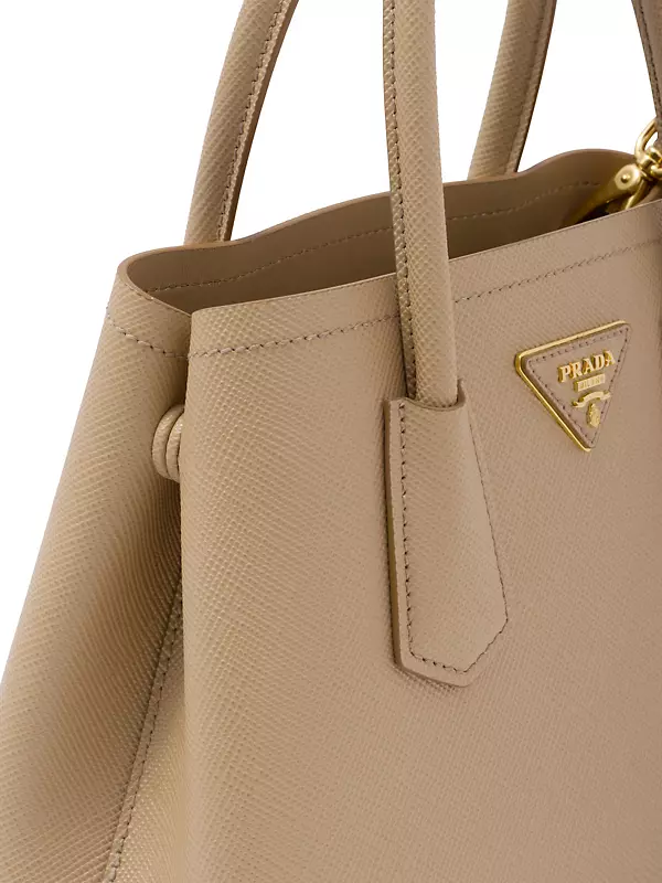 Prada Saffiano Cuir Handbag in Black Leather with Gold Studs