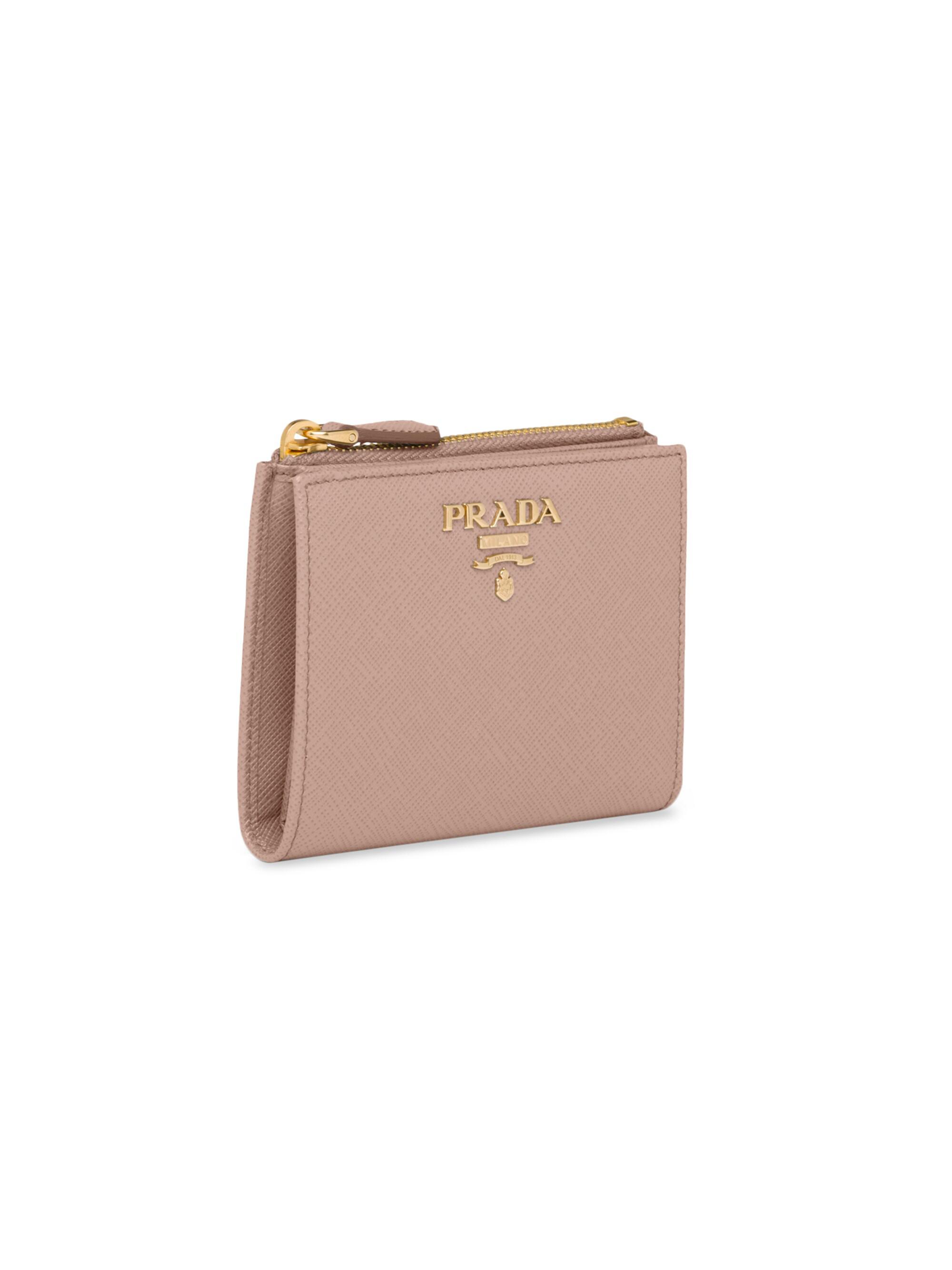 Prada Women's  Saffiano Leather Wallet - Pink - back view in Pink