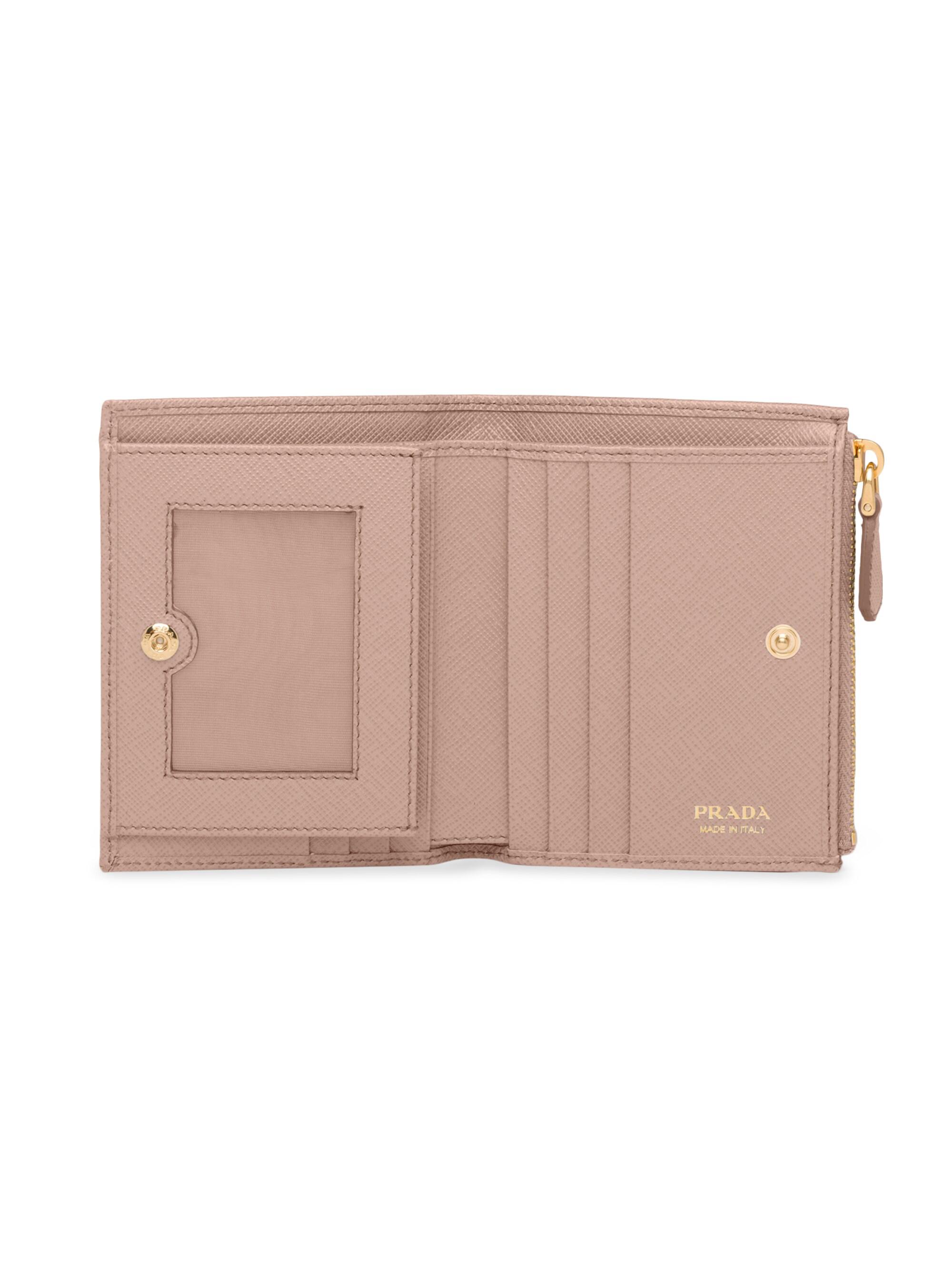 Prada Women's  Saffiano Leather Wallet - Pink - detail view in Pink