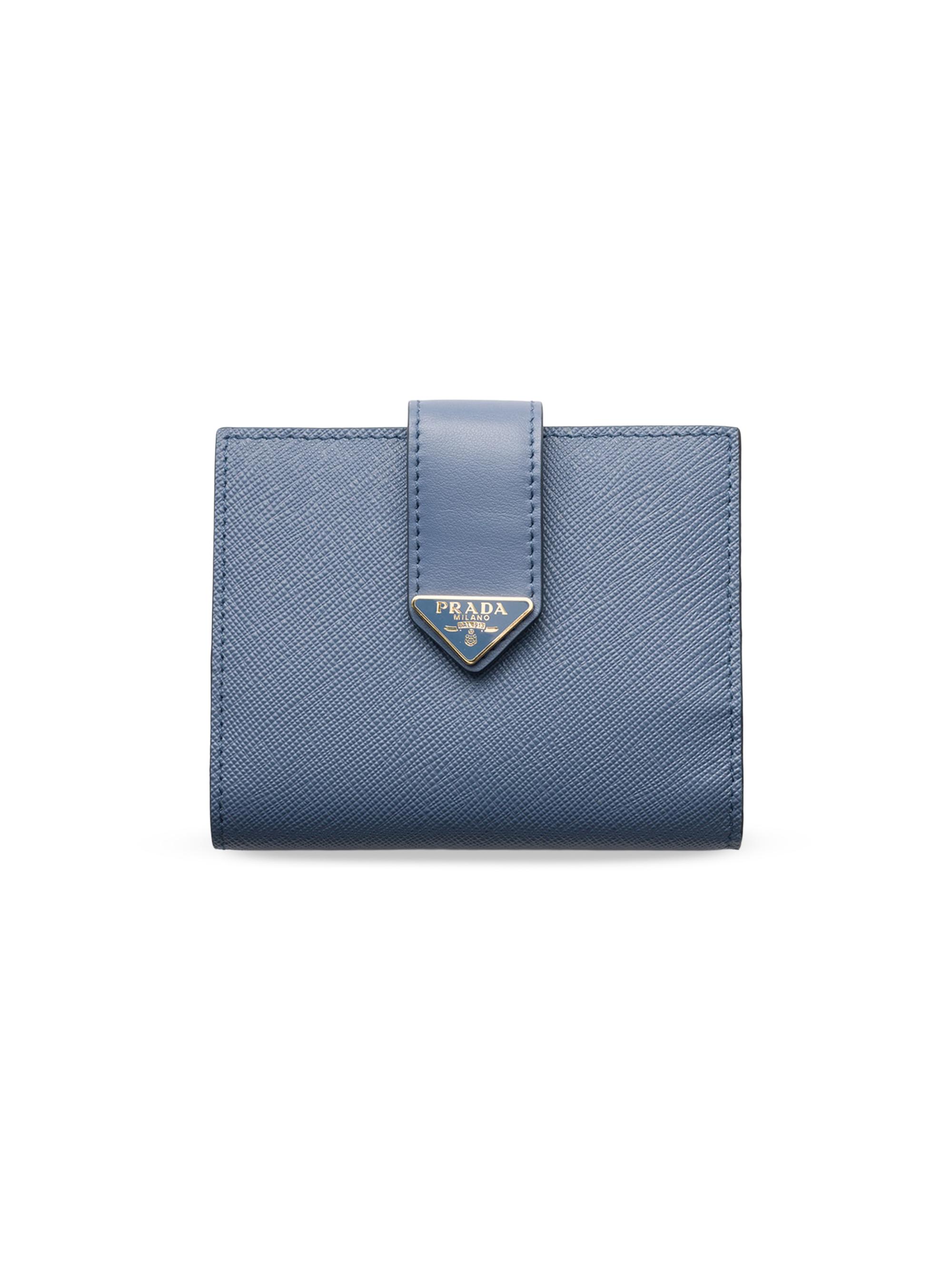 Prada Women's  Saffiano and Smooth Leather Wallet - Blue