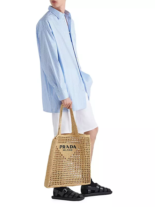 Prada Women's Logo Raffia Tote Bag