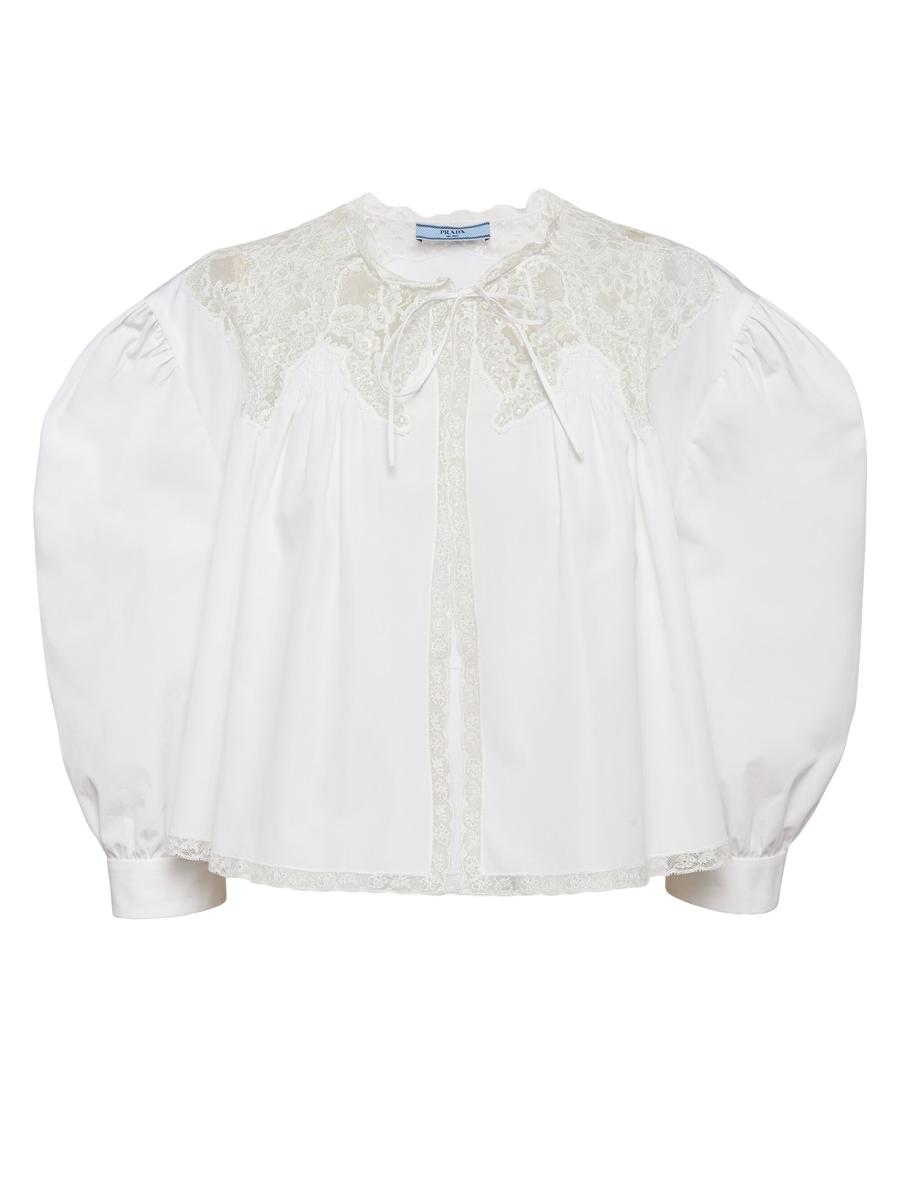 chinese dress ladies Prada Lace Intarsia Fit & Flare Dress White Cotton Poplin Size 38 –  Celebrity Owned main image 0