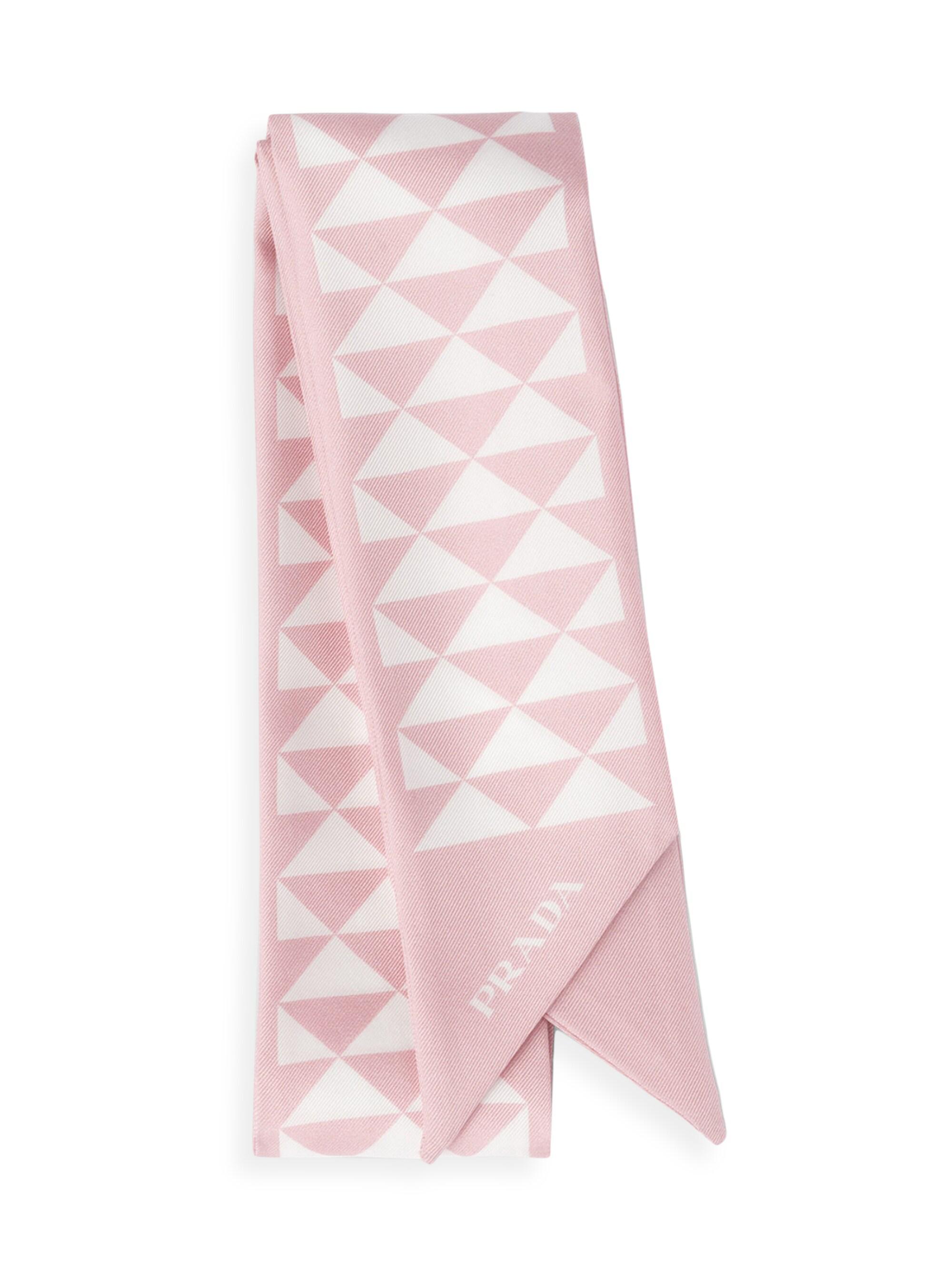 Prada Women's Skinny Printed Silk Twill Rectangular Scarf - Pink