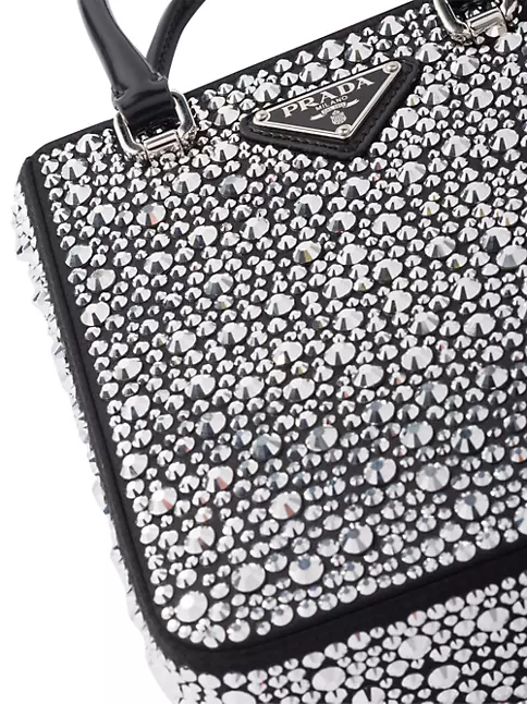 Prada Mini Crystal-embellished Satin Bucket Bag - Black
