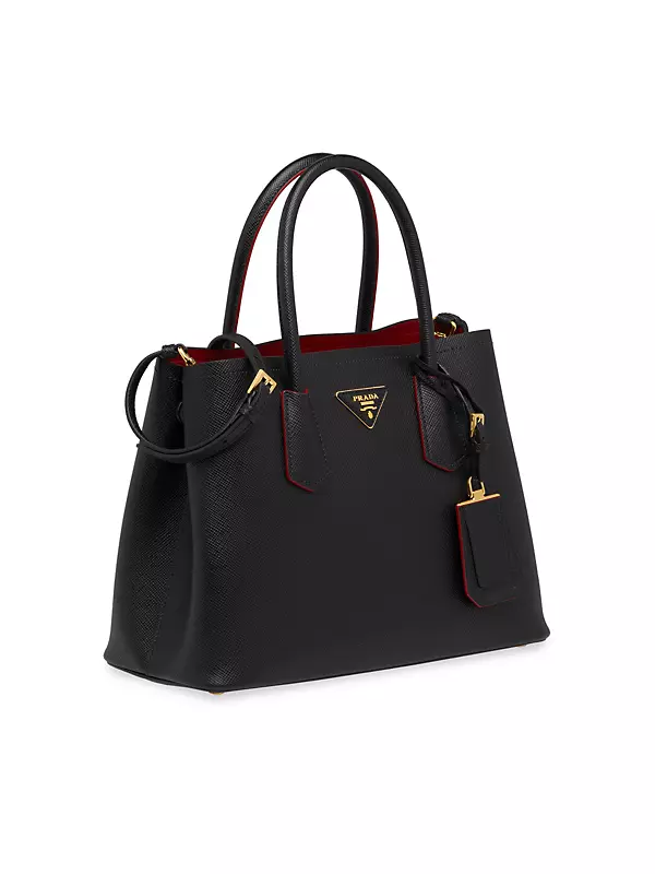 Small Saffiano Leather Double Prada Bag, Women, White/black