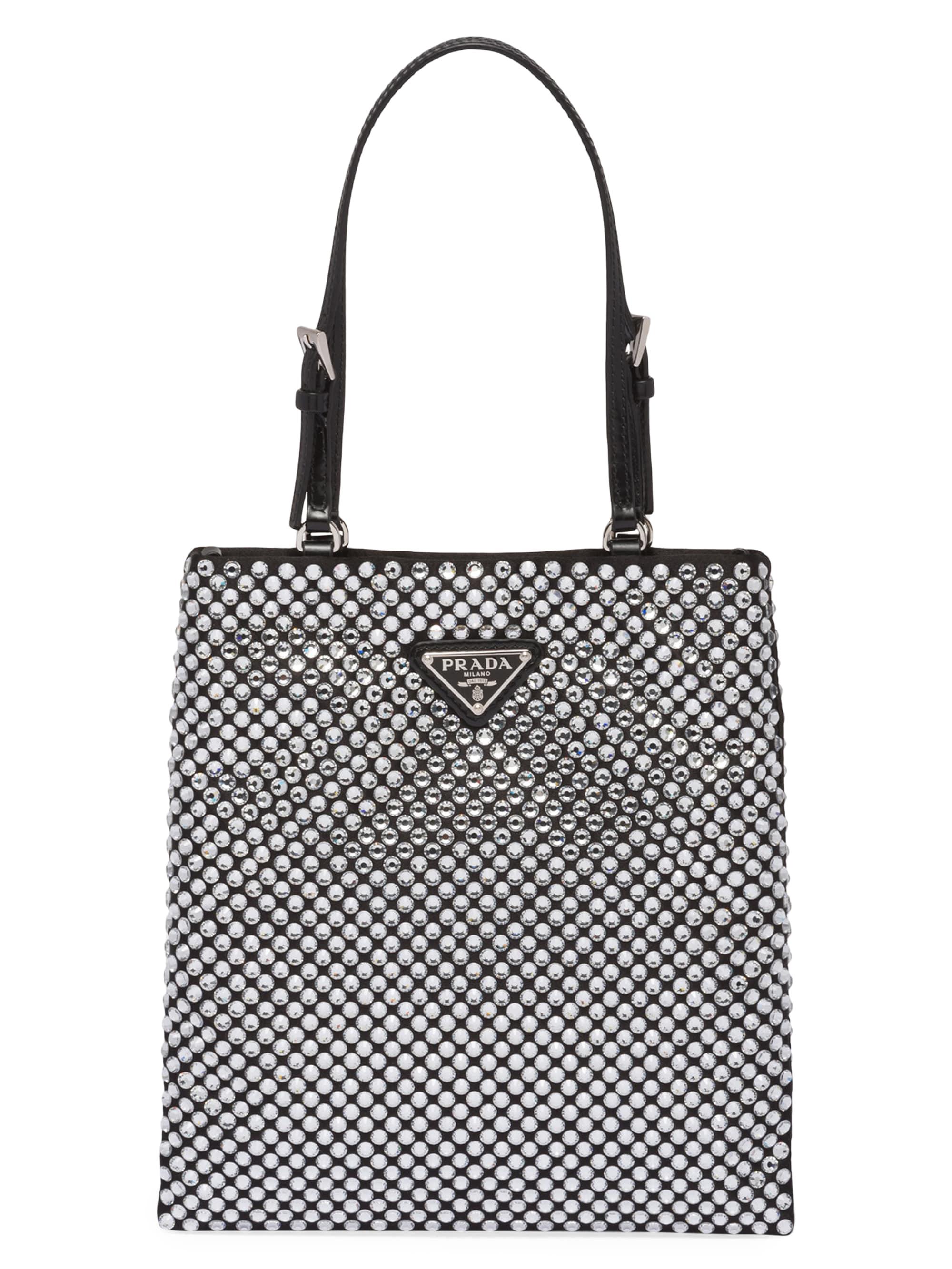 Prada Women's Satin Handbag With Crystals - Silver
