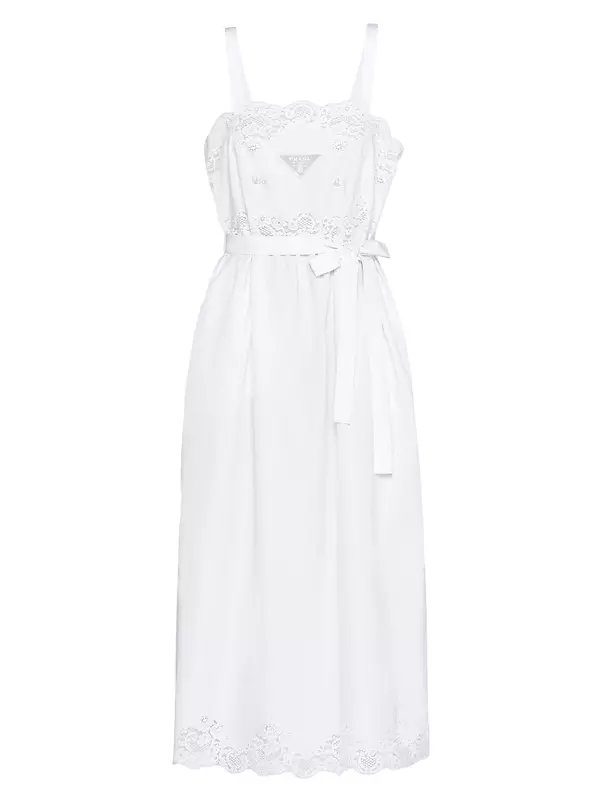 Embroidered Poplin And Lace Dress