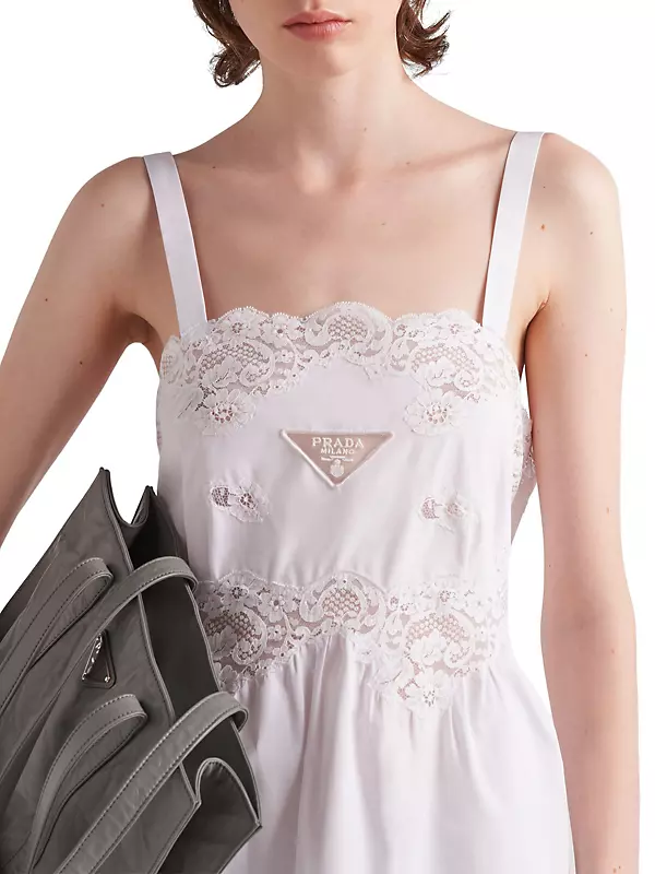 Shop Prada Embroidered Poplin And Lace Dress | Saks Fifth Avenue